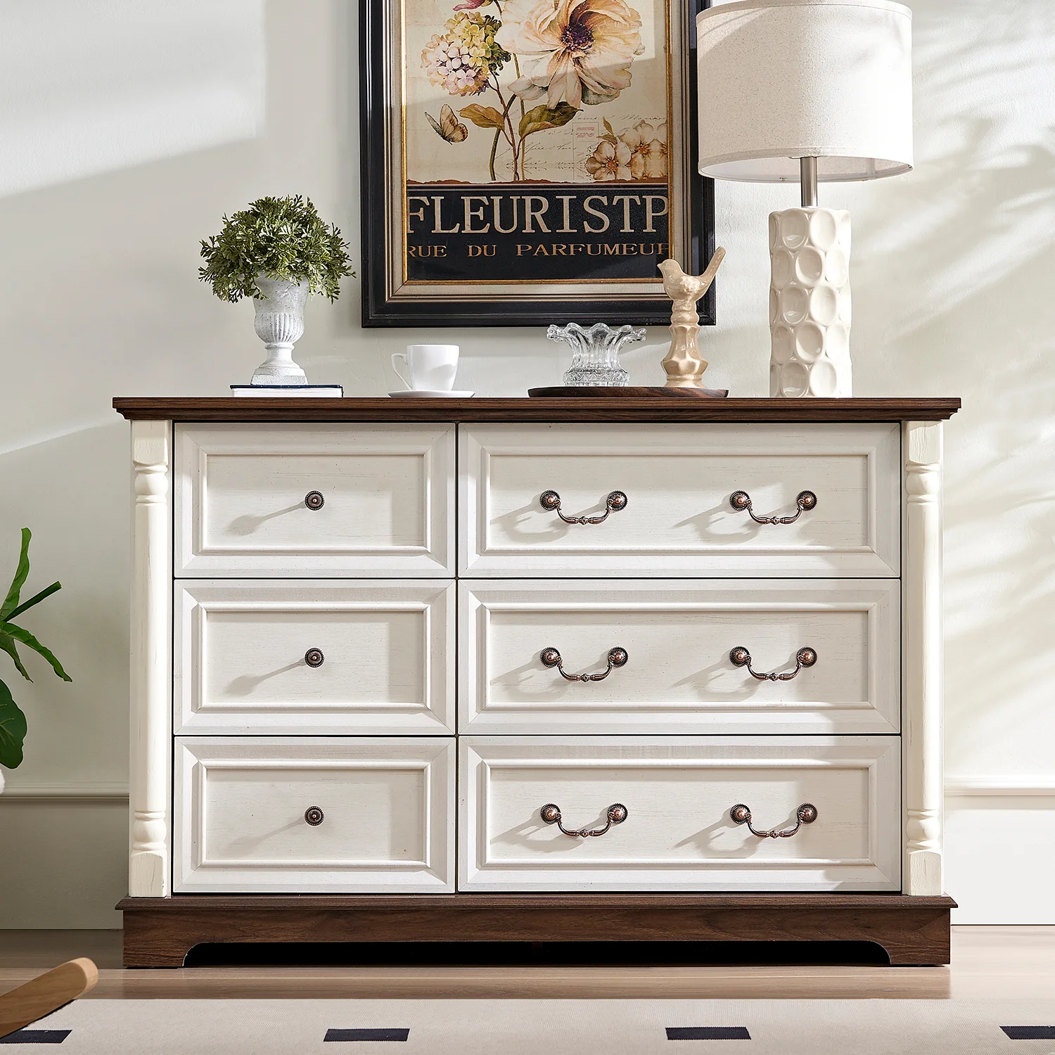 Stylish 6 Drawer Dresser Farmhouse Style Storage Dresser Organizer with Base Wooden Rustic Chest of Drawers6 Drawer Dresser Farmhouse Style Storage Dresser Organizer with Base Wooden Rustic Chest of Drawers Certified