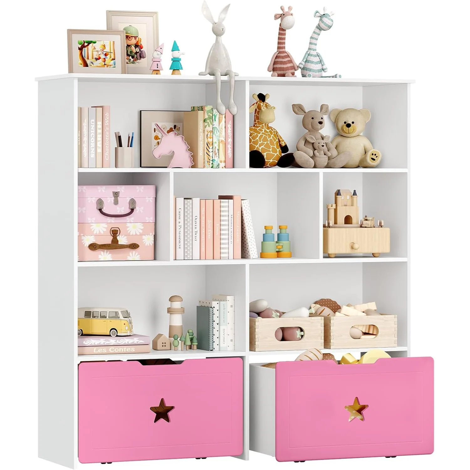 High-Grade Toy Organizer Toy Rack Storage Cottage Style Toy Organizer Large Toy Shelf with 7 Storage Compartments and 2 Movable Drawers for Children's RoomToy Organizer Toy Rack Storage Cottage Style Toy Organizer Large Toy Shelf with 7 Storage Compartments and 2 Movable Drawers for Children's Room Pure