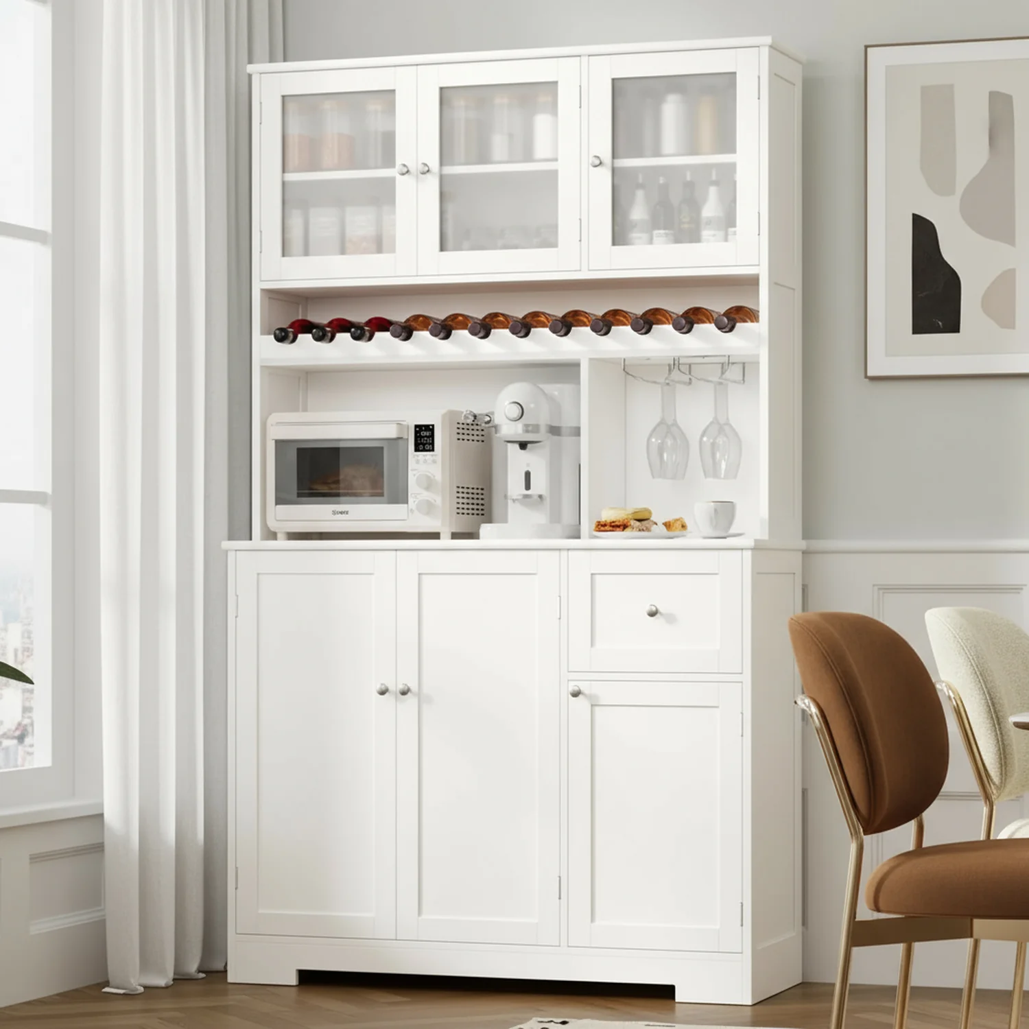 Efficient 71 Kitchen Pantry Storage Cabinet with Coffee Bar Wine Rack White Hutch with Shelves and Microwave Stand71 Kitchen Pantry Storage Cabinet with Coffee Bar Wine Rack White Hutch with Shelves and Microwave Stand Organic
