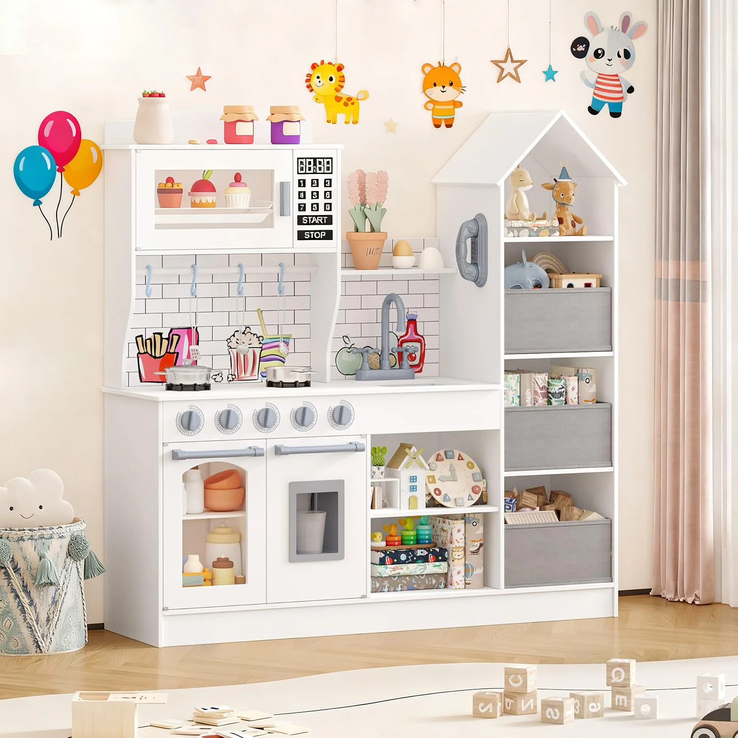 Refined Large Wooden Play Kitchen for Kids istic Pretend Cooking Toy with Storage Sound StoveLarge Wooden Play Kitchen for Kids istic Pretend Cooking Toy with Storage Sound Stove Durable