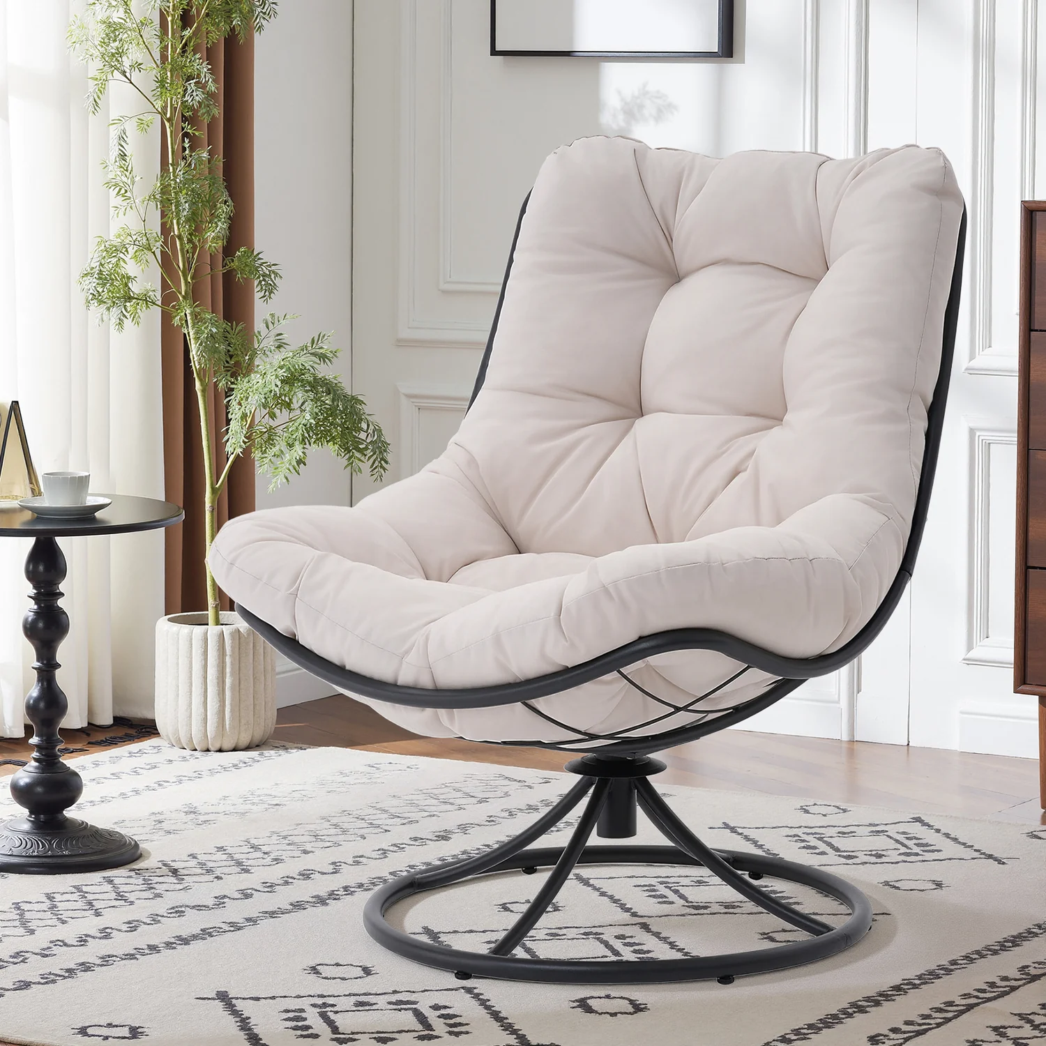 Green 360° Swivel Accent Chair with Thick Tufted Cushion and Steel Frame Lounge Chair for Indoor Outdoor Use360° Swivel Accent Chair with Thick Tufted Cushion and Steel Frame Lounge Chair for Indoor Outdoor Use Versatile