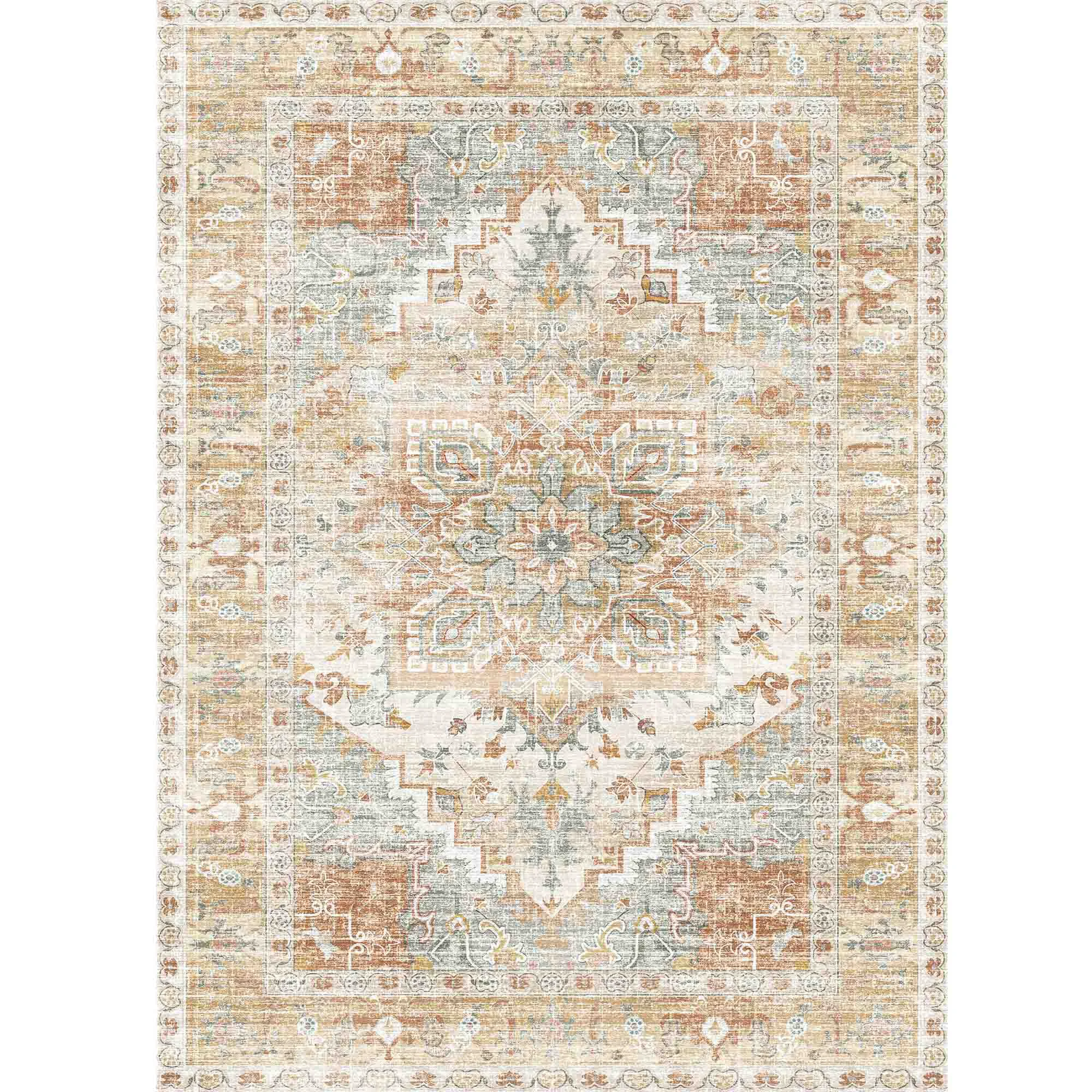 Reusable Orange Brown Washable Boho Area Rug Vintage Oriental Low-Pile Non-Slip Rug for Living Room BedroomOrange Brown Washable Boho Area Rug Vintage Oriental Low-Pile Non-Slip Rug for Living Room Bedroom Contemporary