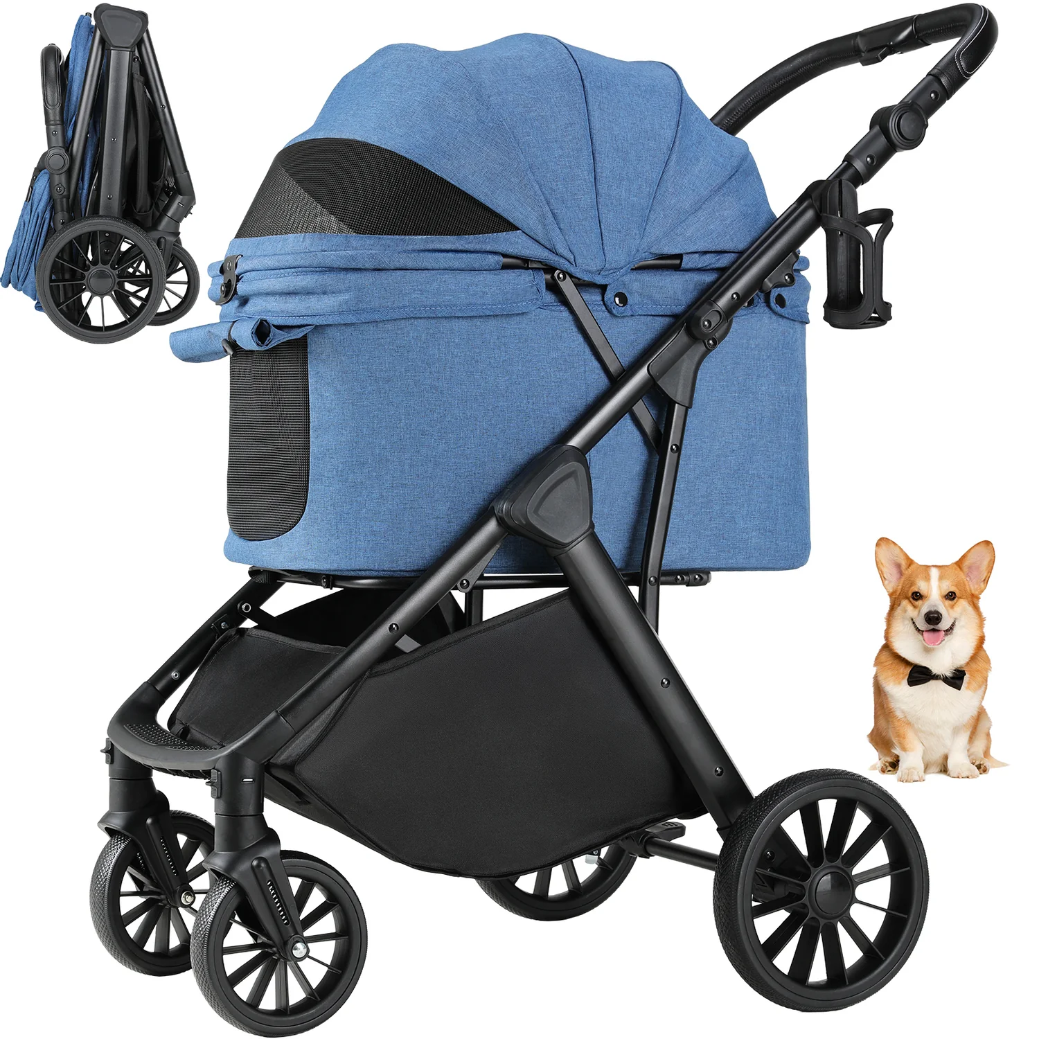 Genuine 4 Wheel Pet Stroller for Medium Dogs and Cats Foldable Dog Stroller with Adjustable Handle Detachable Carrier Storage Basket Cup Holder4 Wheel Pet Stroller for Medium Dogs and Cats Foldable Dog Stroller with Adjustable Handle Detachable Carrier Storage Basket Cup Holder Casual