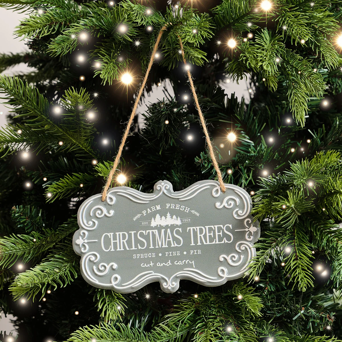 Elite Green White Christmas Trees Hanging Sign - 18cm x 10.5cm Artisan
