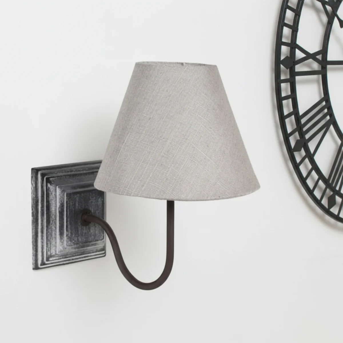 Easy-to-Use Grey Wash Wall Light with Linen Shade Secure