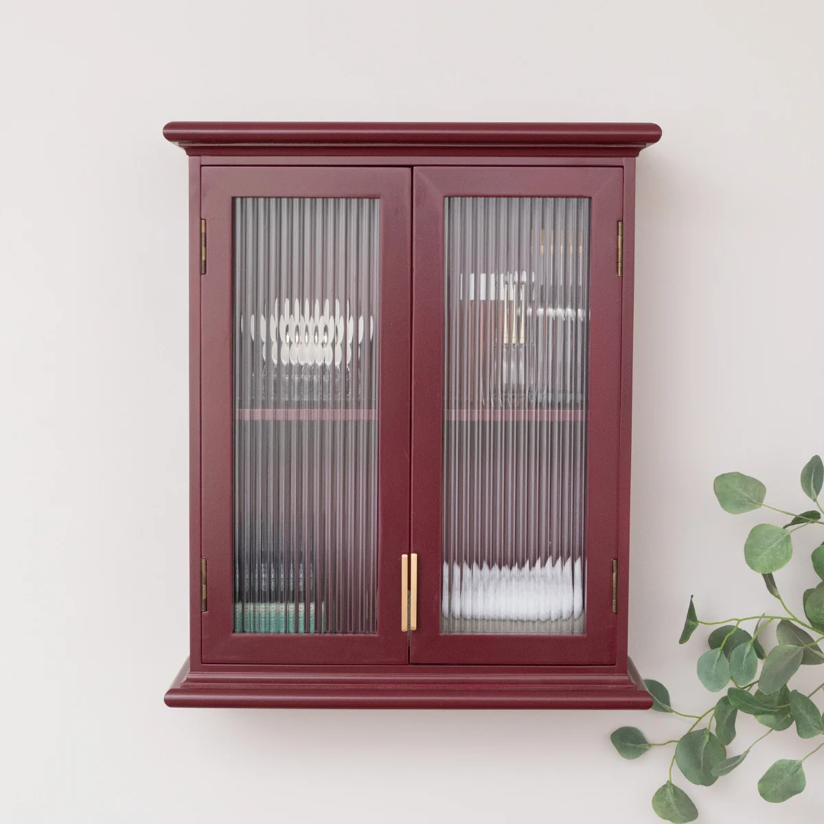 Trusted Mulberry Red Reeded Glass Wall Cabinet Original Design
