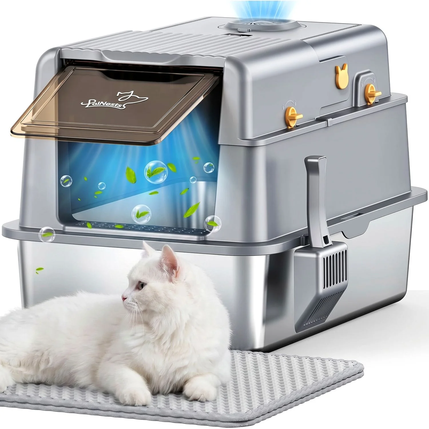 Convenient Discontinued Smart Odor Control Cat Litter Box with Removable Lid XXL Extra Large Enclosed Stainless Steel Litter Box with Scoop Double Layer Litter Mat Discontinued Smart Odor Control Cat Litter Box with Removable Lid XXL Extra Large Enclosed Stainless Steel Litter Box with Scoop Double Layer Litter Mat Reusable