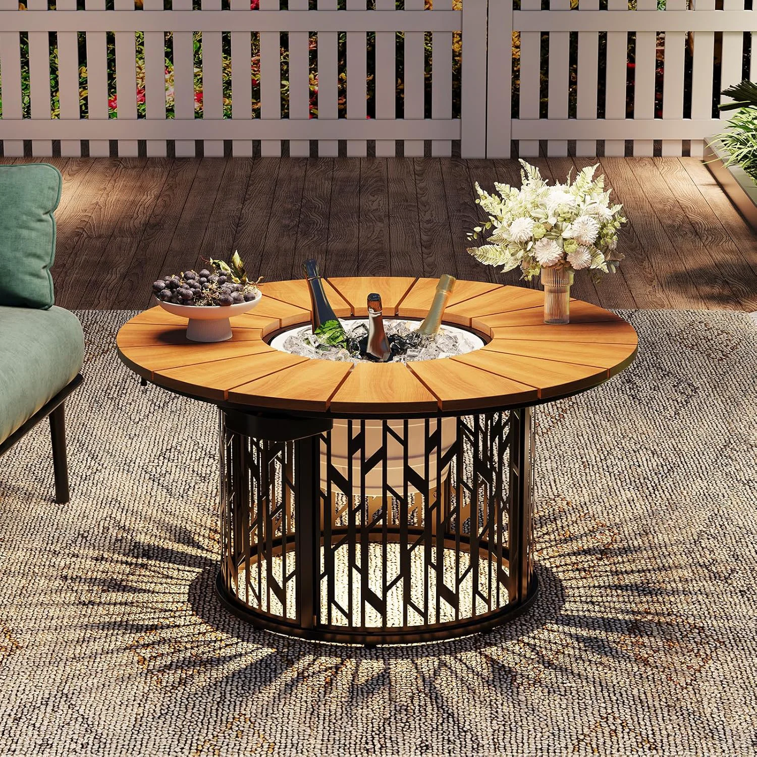 Environmentally Friendly 31.5 Inch Outdoor Table Solar-Light Table with 3.3 Gallon Ice Bucket and LED Light31.5 Inch Outdoor Table Solar-Light Table with 3.3 Gallon Ice Bucket and LED Light Traditional
