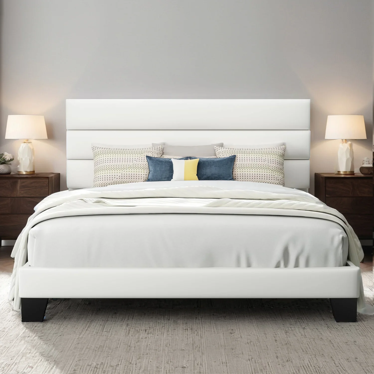 Innovative Velvet Platform Bed Frame with Upholstered Headboard Wooden Slats Support Fully Upholstered Mattress FoundationVelvet Platform Bed Frame with Upholstered Headboard Wooden Slats Support Fully Upholstered Mattress Foundation Convenient