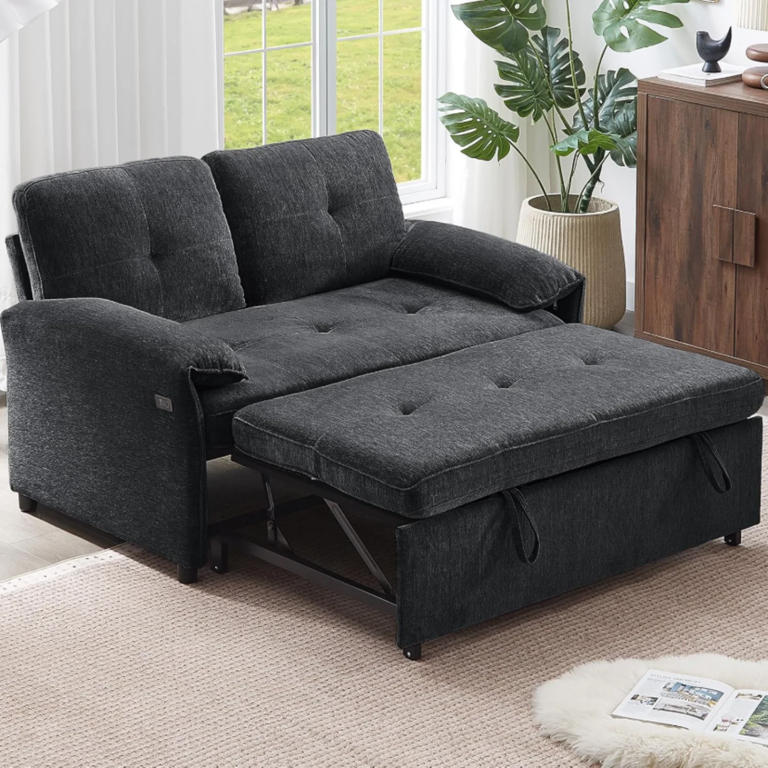 Easy-to-Use 3 in 1 Convertible Sleeper Sofa Bed Pull Out Couch Bed Chenille Sofa Bed Couch with Adjustable Backrest and USB3 in 1 Convertible Sleeper Sofa Bed Pull Out Couch Bed Chenille Sofa Bed Couch with Adjustable Backrest and USB Environmentally Friendly