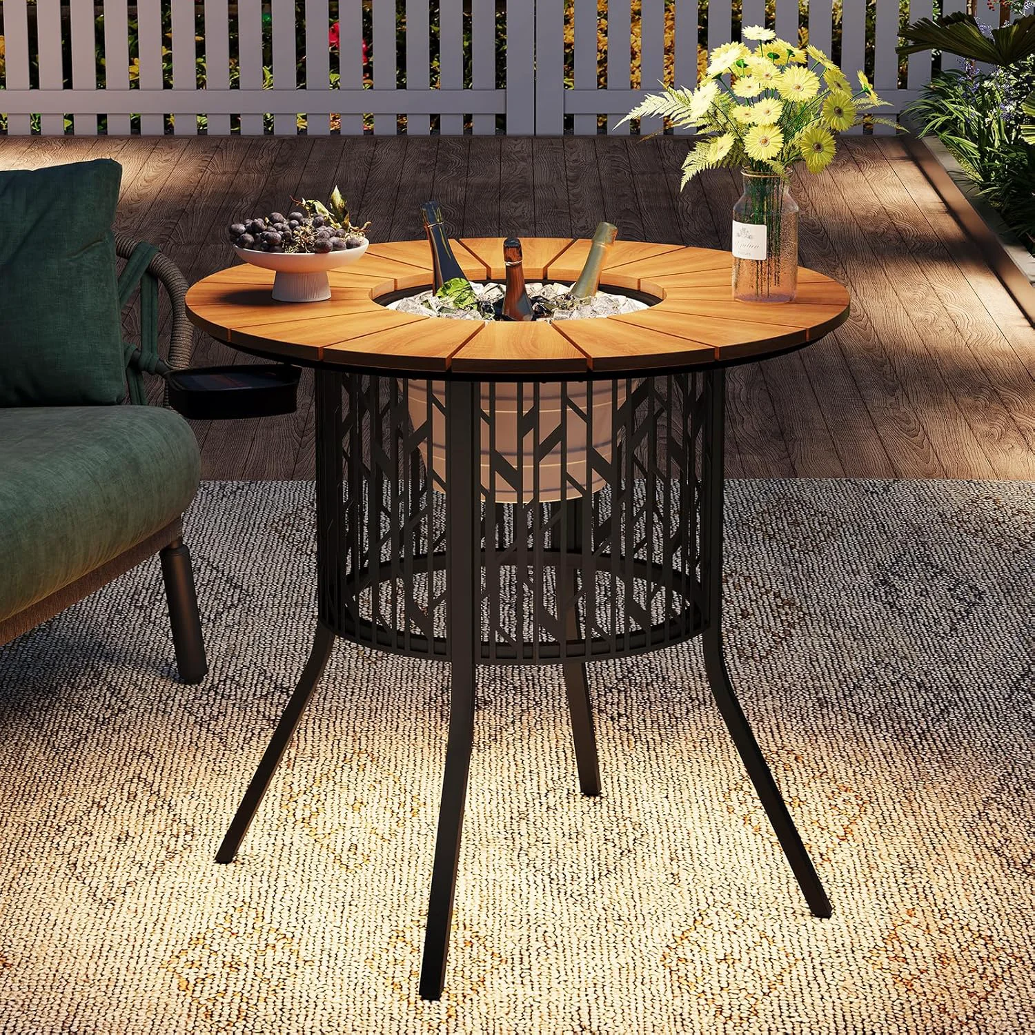 Advanced 31.5 Inch Outdoor Table Solar LED Table with 3.3 Gallon Ice Bucket31.5 Inch Outdoor Table Solar LED Table with 3.3 Gallon Ice Bucket Premium