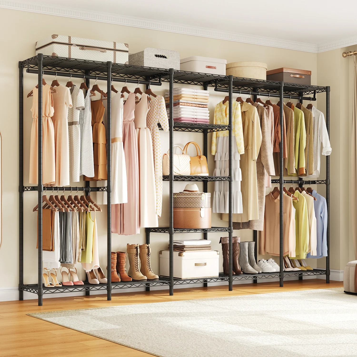 Carefully Designed Heavy Duty Closet Organizer standing Closet System with Wire Shelves Hanging Rods Max Load 1300lbsHeavy Duty Closet Organizer standing Closet System with Wire Shelves Hanging Rods Max Load 1300lbs Expertly Made