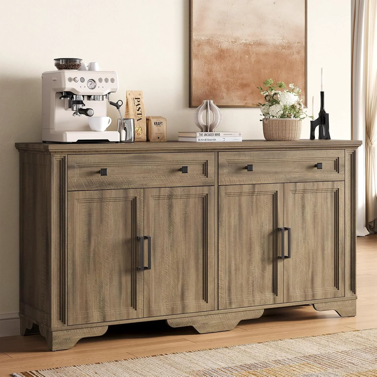 Authentic Kitchen Sideboard Buffet Cabinet with Drawers Doors Coffee Bar Storage Cabinet for Living Room HallwayKitchen Sideboard Buffet Cabinet with Drawers Doors Coffee Bar Storage Cabinet for Living Room Hallway Refined