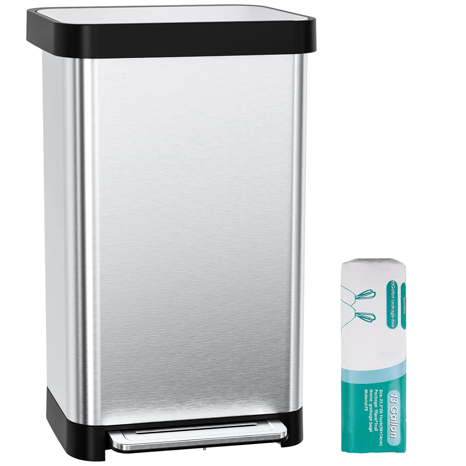 User-Friendly 13 Gallon Stainless Steel Trash Can with Deodorizer Box 15 Bags Trash Bag Storage Compartment 50 Liters13 Gallon Stainless Steel Trash Can with Deodorizer Box 15 Bags Trash Bag Storage Compartment 50 Liters Proven