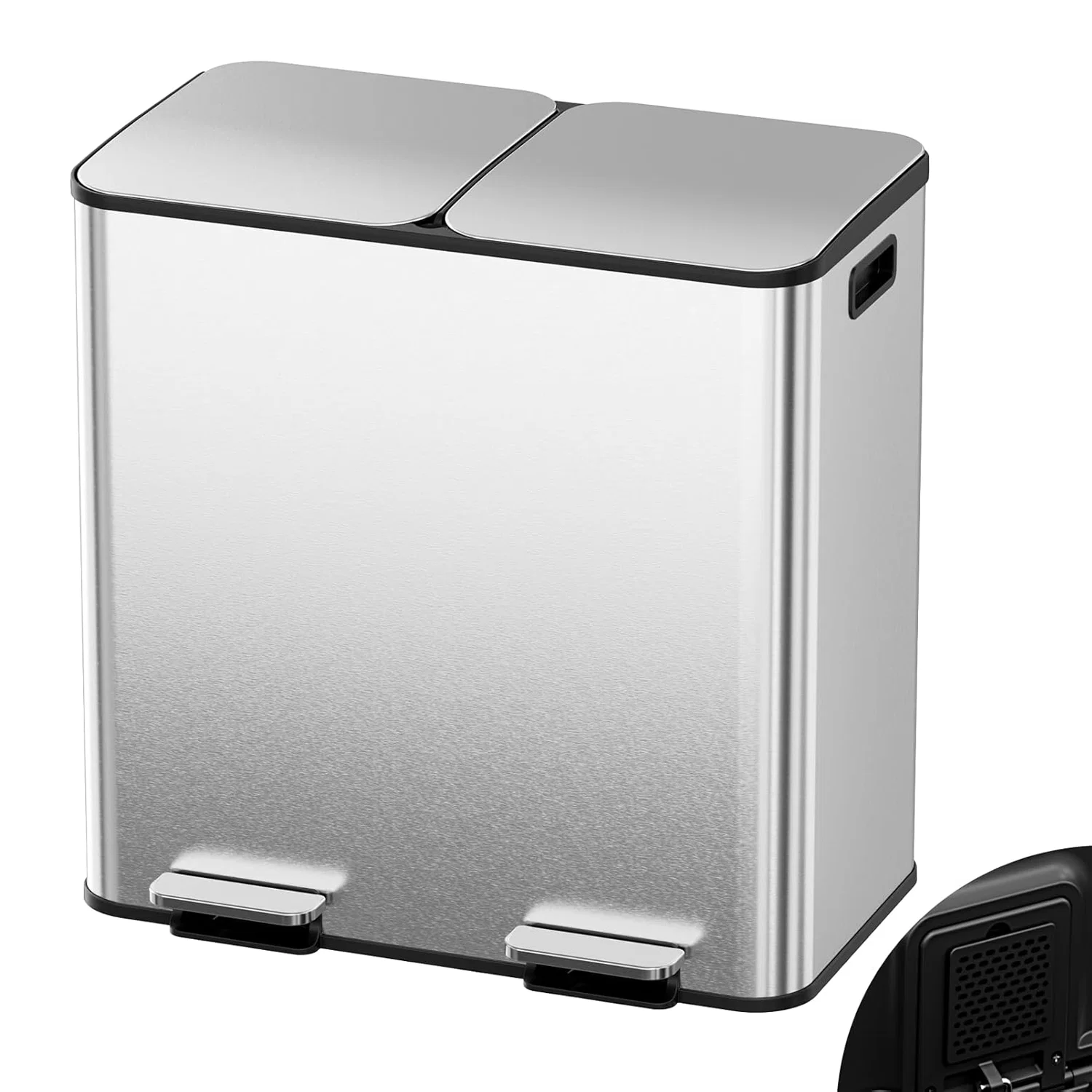 Dependable 2 x 10.6 Gal 2 x 40 L Dual Trash Can with Odor Control Box Soft-Close Lid Removable Buckets Pedals2 x 10.6 Gal 2 x 40 L Dual Trash Can with Odor Control Box Soft-Close Lid Removable Buckets Pedals Efficient