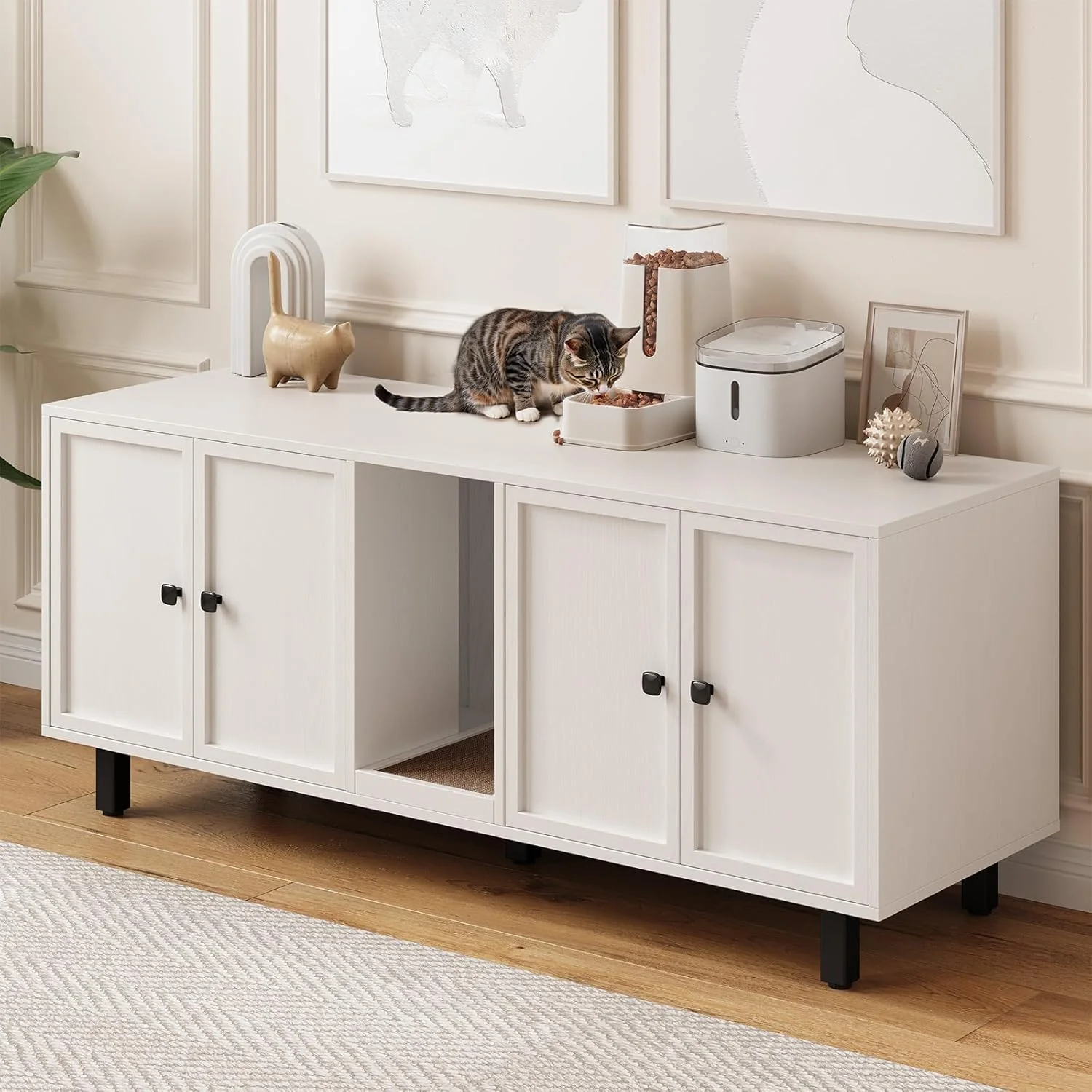 Elite 59 Inches Hidden Cat Litter Box Enclosure Cat Furniture TV Stand Pet House for 2 Cats59 Inches Hidden Cat Litter Box Enclosure Cat Furniture TV Stand Pet House for 2 Cats Easy-to-Use