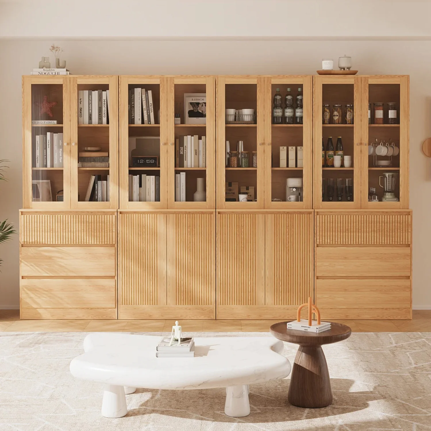 Certified 4-Piece Bookcase Set 2 Bookshelves with Doors 2 Bookcases with Glass Doors and Drawers4-Piece Bookcase Set 2 Bookshelves with Doors 2 Bookcases with Glass Doors and Drawers Efficient