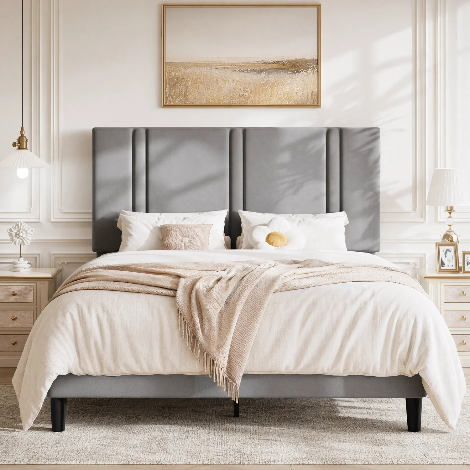 Specialty Velvet Platform Bed Frame with Adjustable Headboard Vertical Tufted Upholstery No Box Spring NeededVelvet Platform Bed Frame with Adjustable Headboard Vertical Tufted Upholstery No Box Spring Needed Clean