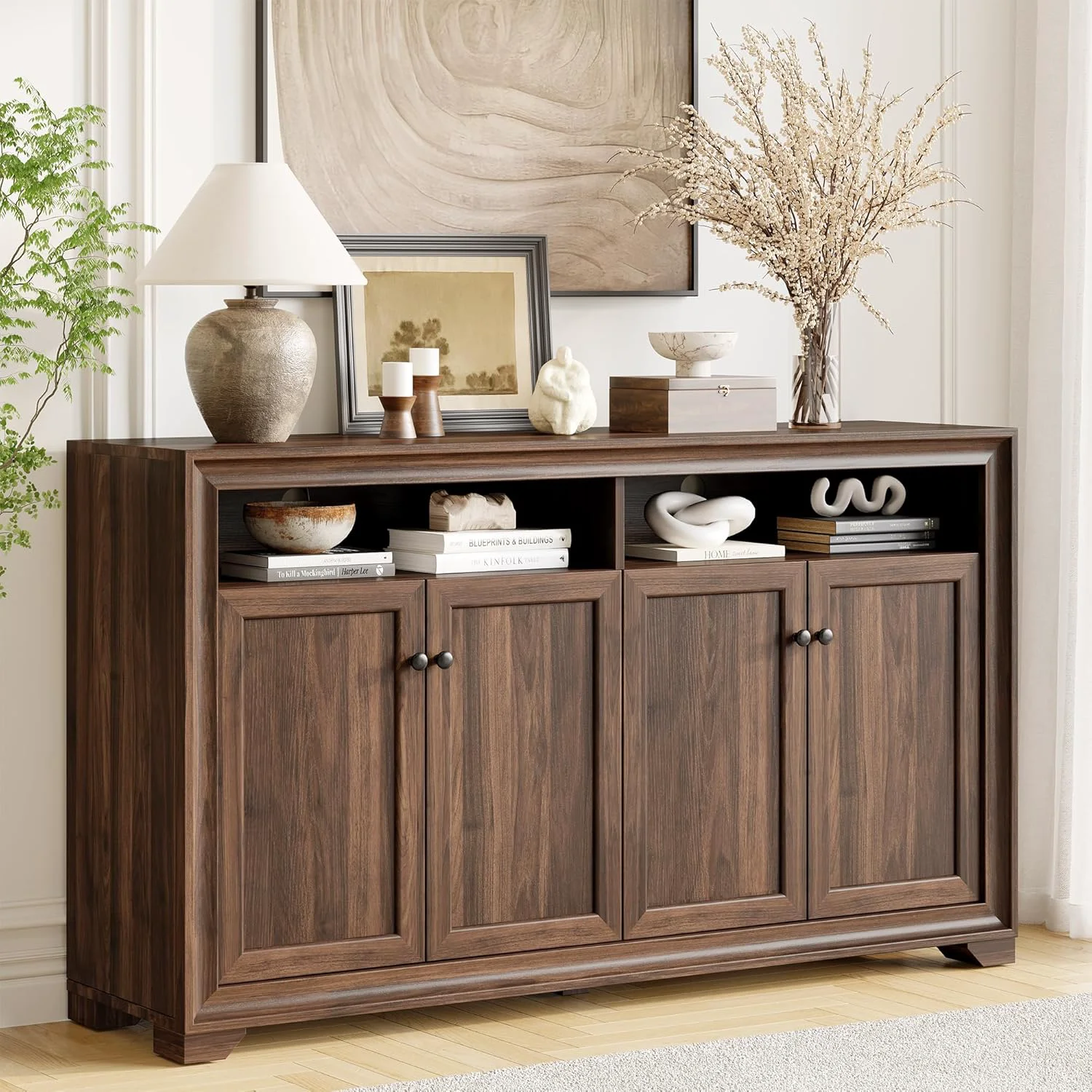 Effective 60 Inches Buffet Cabinet Sideboard Console Table with 4 Doors and Adjustable Shelf60 Inches Buffet Cabinet Sideboard Console Table with 4 Doors and Adjustable Shelf Premium
