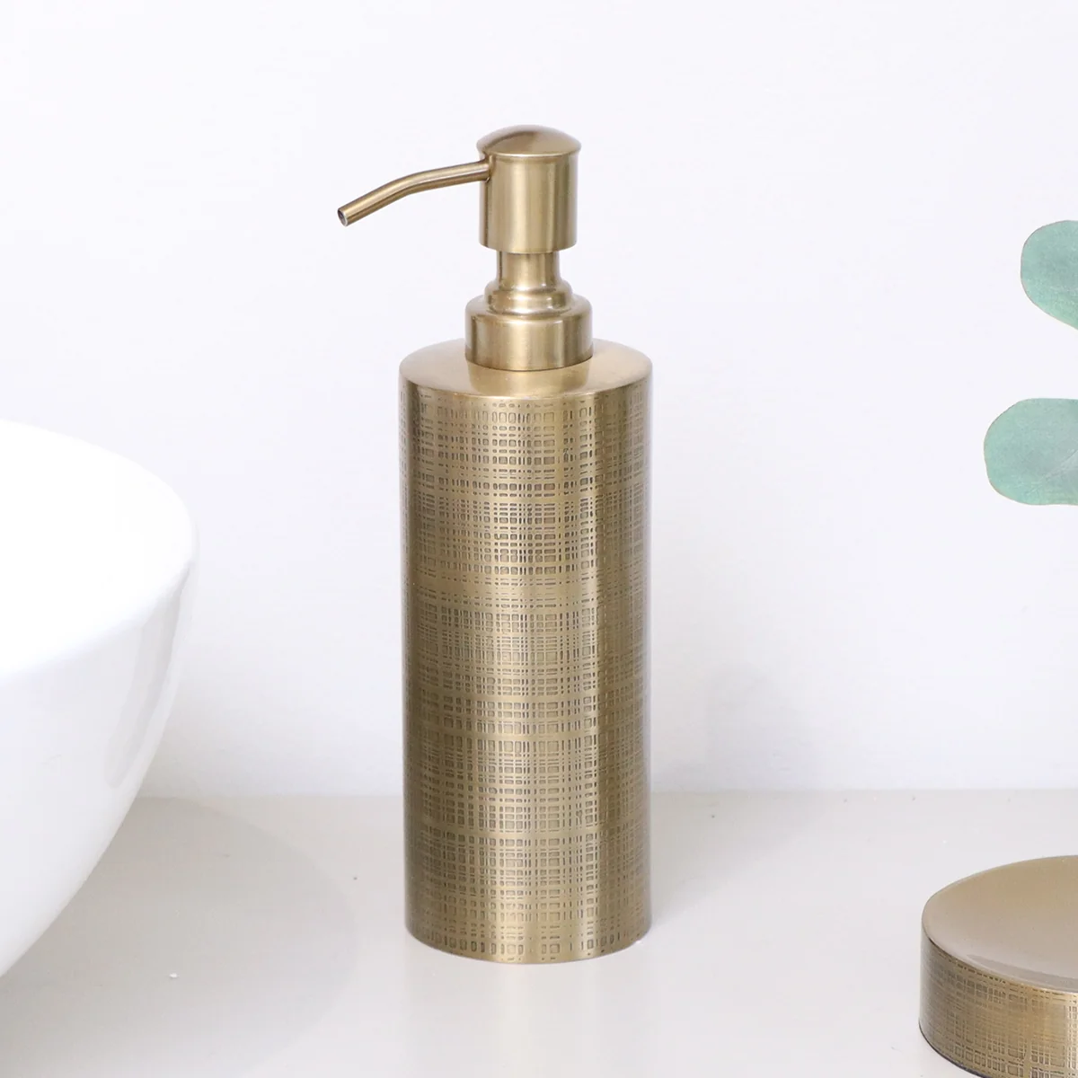 Elegant Brass Gold Textured Metal Soap Dispenser Fine