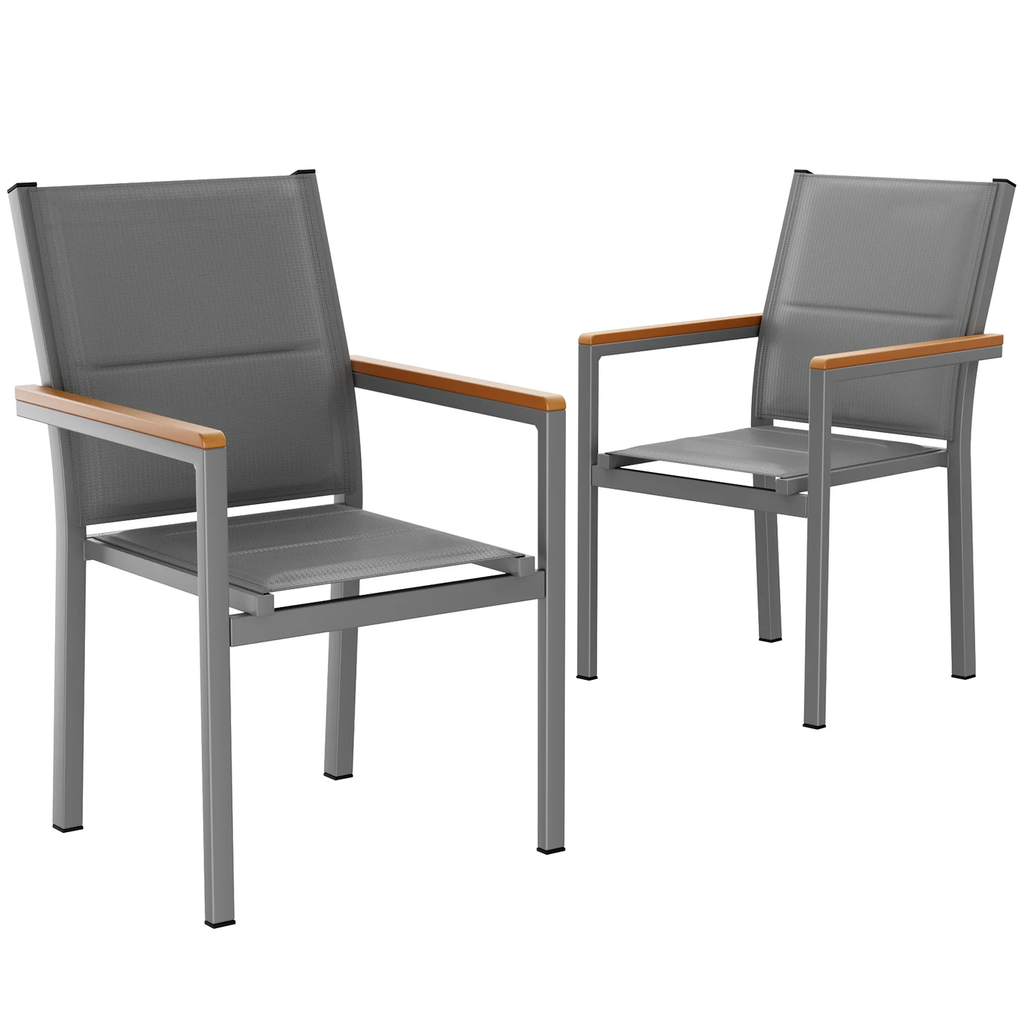 Artisan Patio Chairs Set of 2 4 Stackable Outdoor Dining Chairs with Padded Textilene Rust-Resistant Metal Frame WPC ArmrestPatio Chairs Set of 2 4 Stackable Outdoor Dining Chairs with Padded Textilene Rust-Resistant Metal Frame WPC Armrest Prestigious