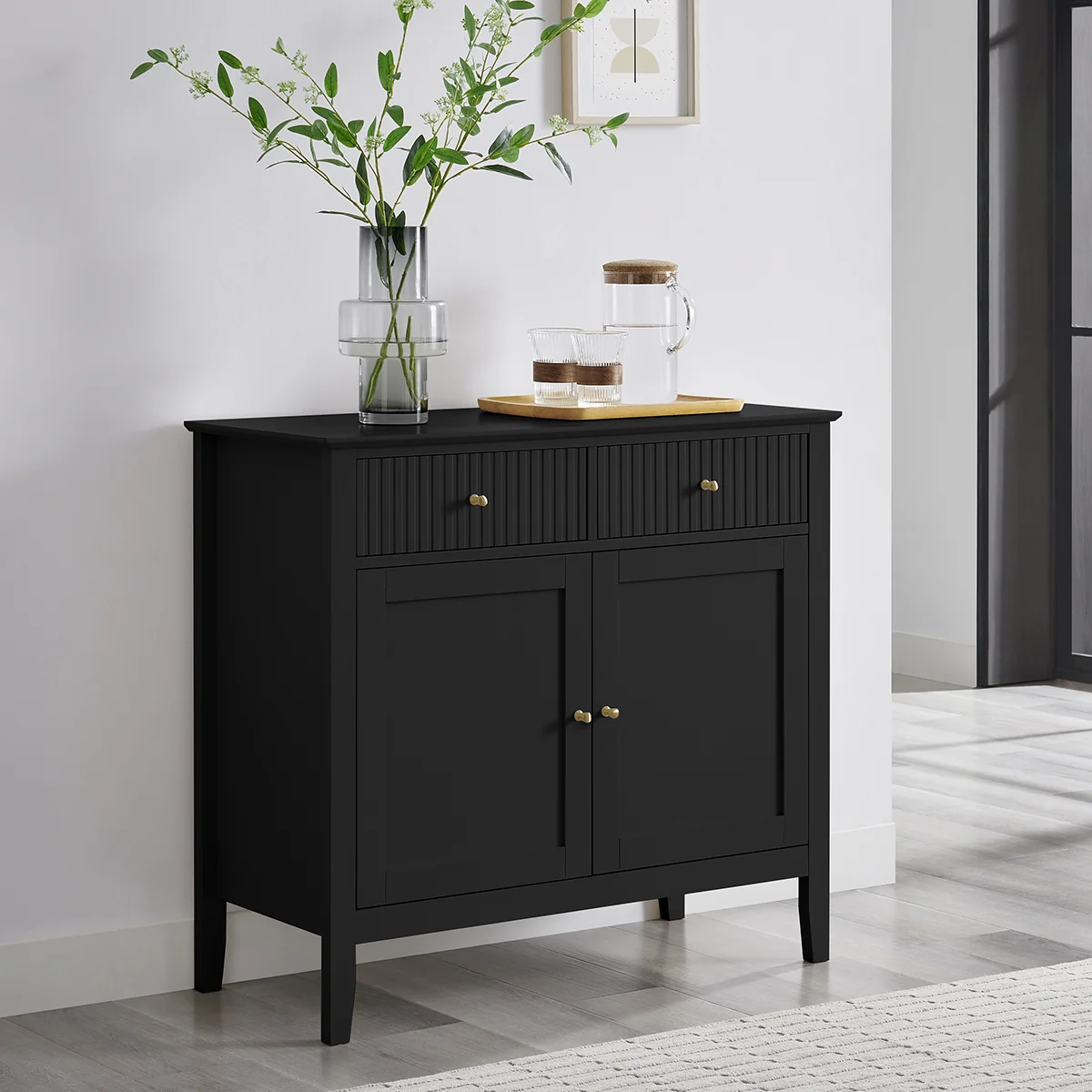 Consistent Black Two Door Two Drawer Sideboard - Hales Black Range Fine