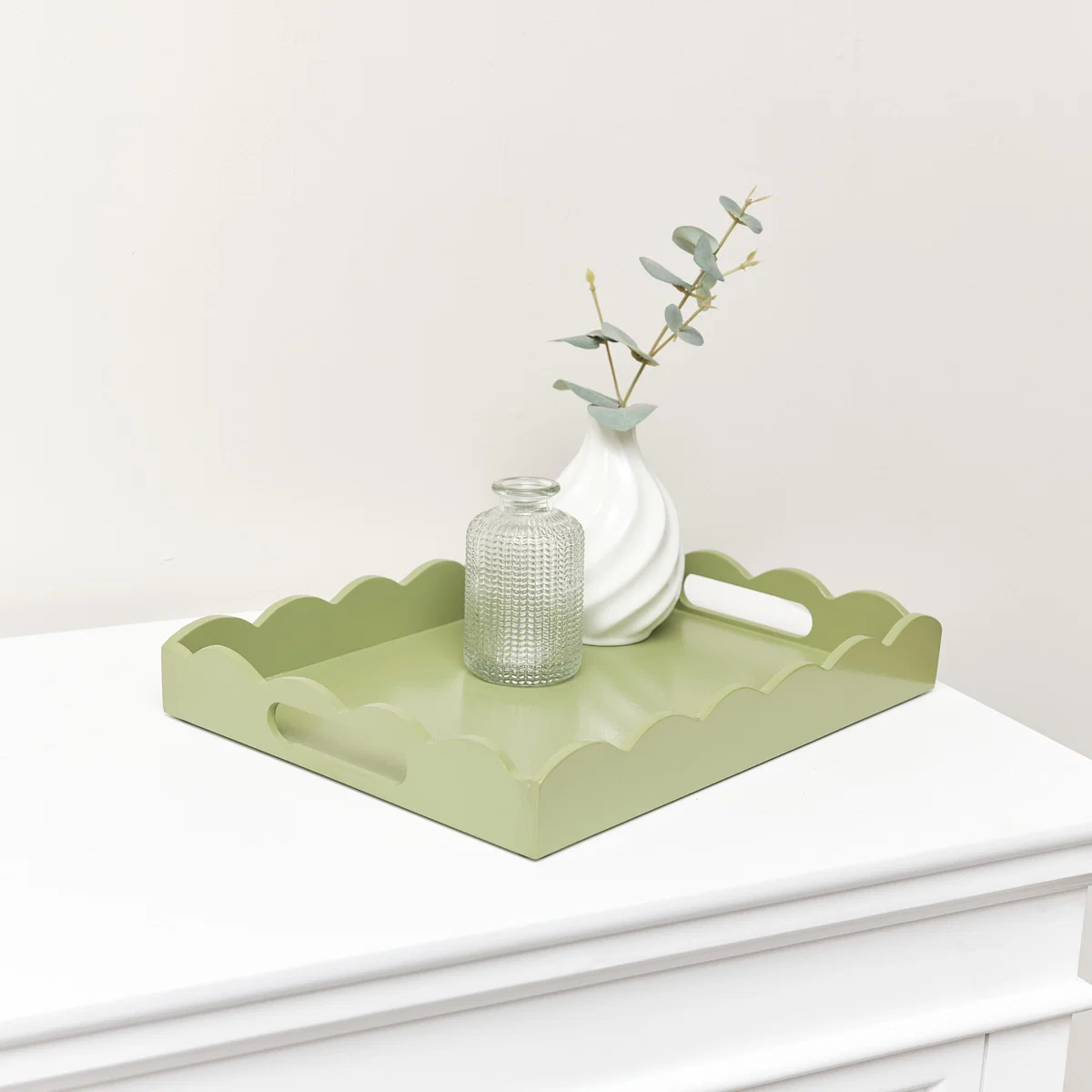 Eco-Friendly Rectangle Olive Green Scalloped Tray Practical
