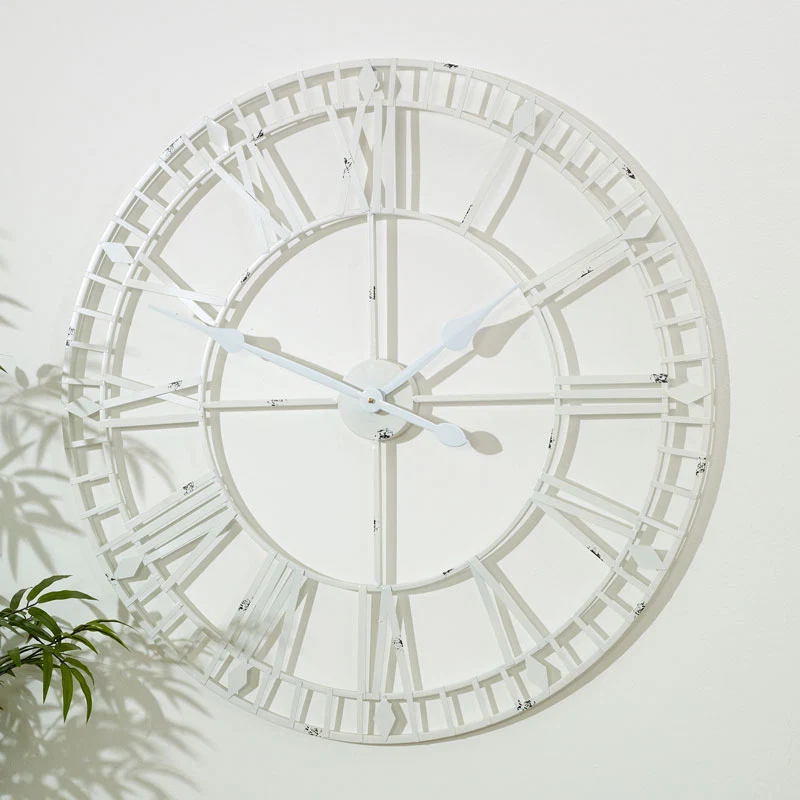 Refined Large White Skeleton Wall Clock 80cm x 80cm Genuine