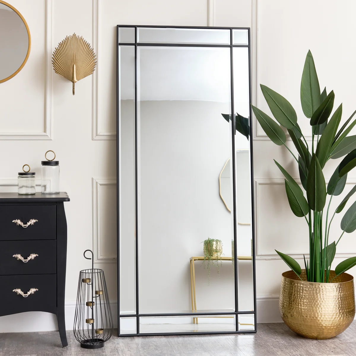 Original Large Black Framed Wall Leaner Mirror with Bevelled Glass 80cm x 180cm Long-Lasting