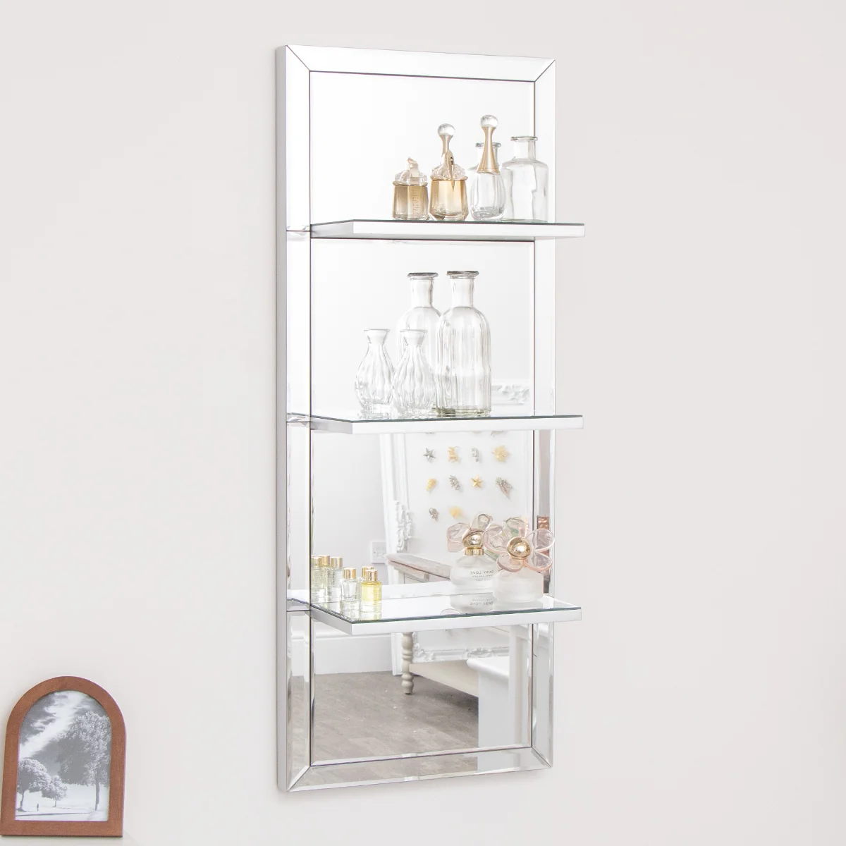 Minimalist Mirrored Wall Mounted Shelving Unit Luxury