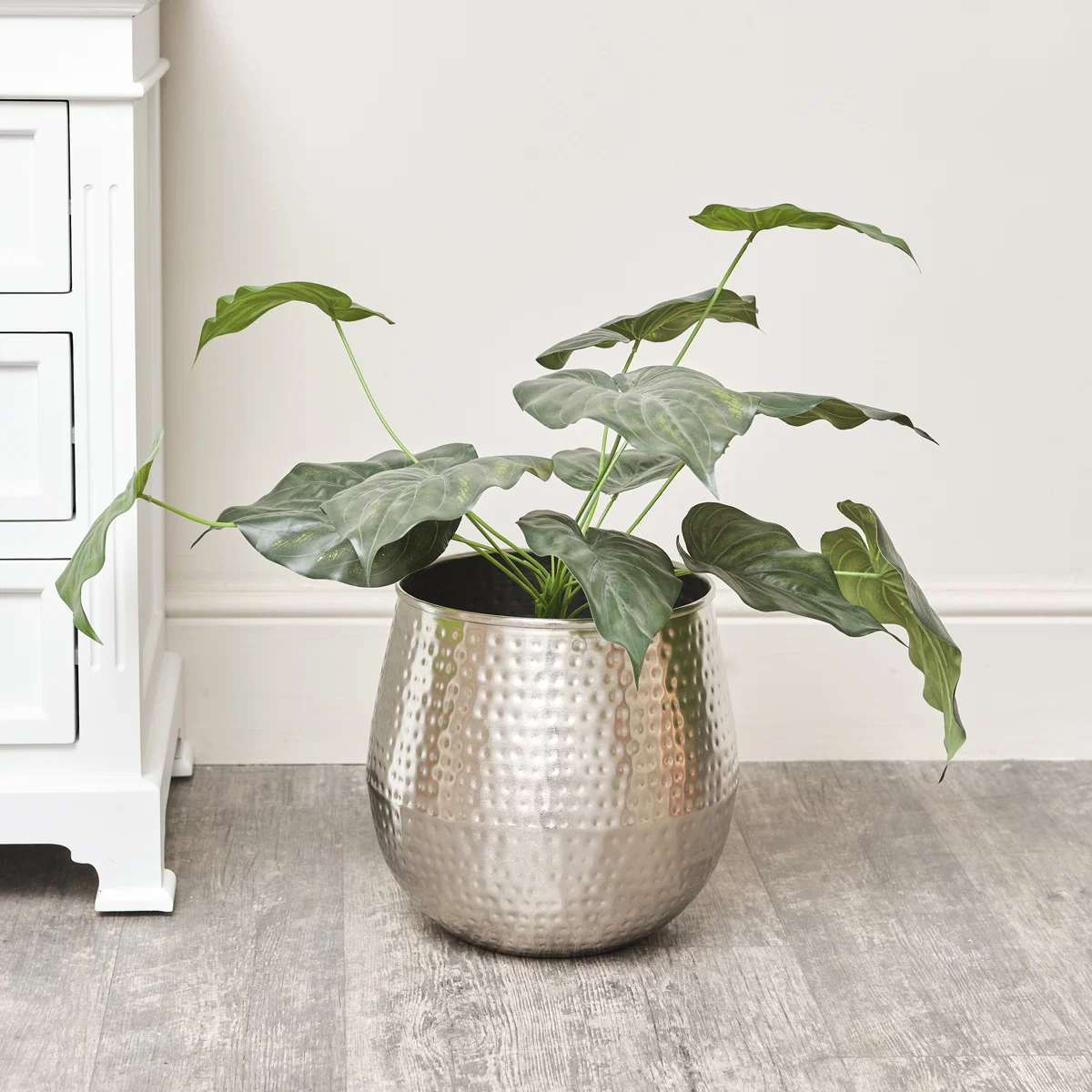 Proven Medium Silver Hammered Metal Planter First-Class
