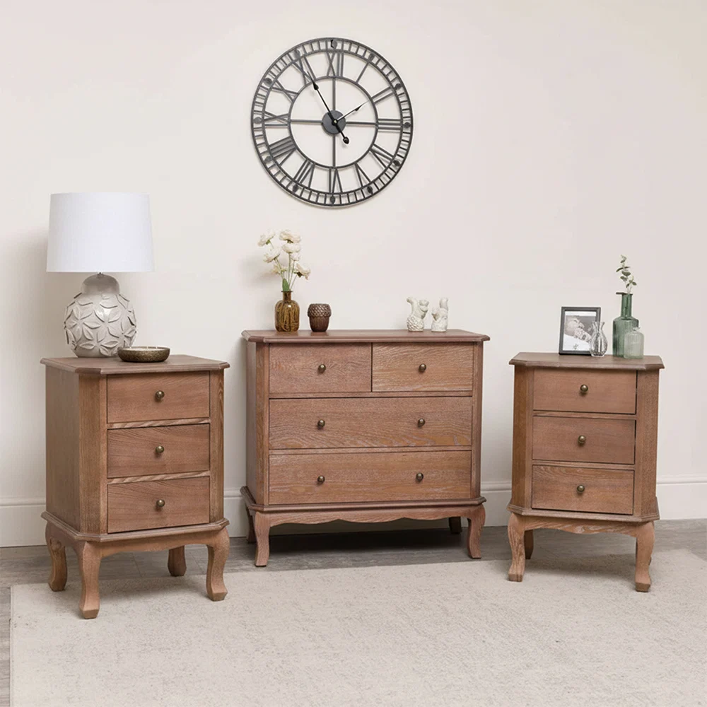 Professional 4 Drawer Dark Wood Chest of Drawers and Pair of 3 Drawer Bedside Tables - Ashwell Range Crafted