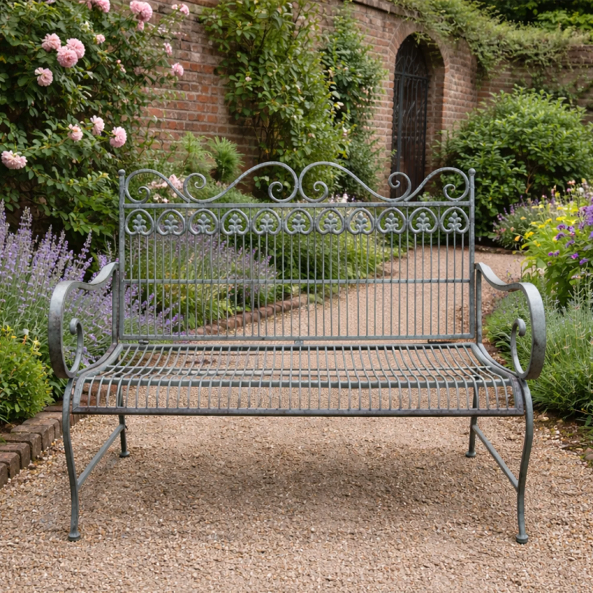 Solid Antique Silver Galvanised Garden Bench Flexible
