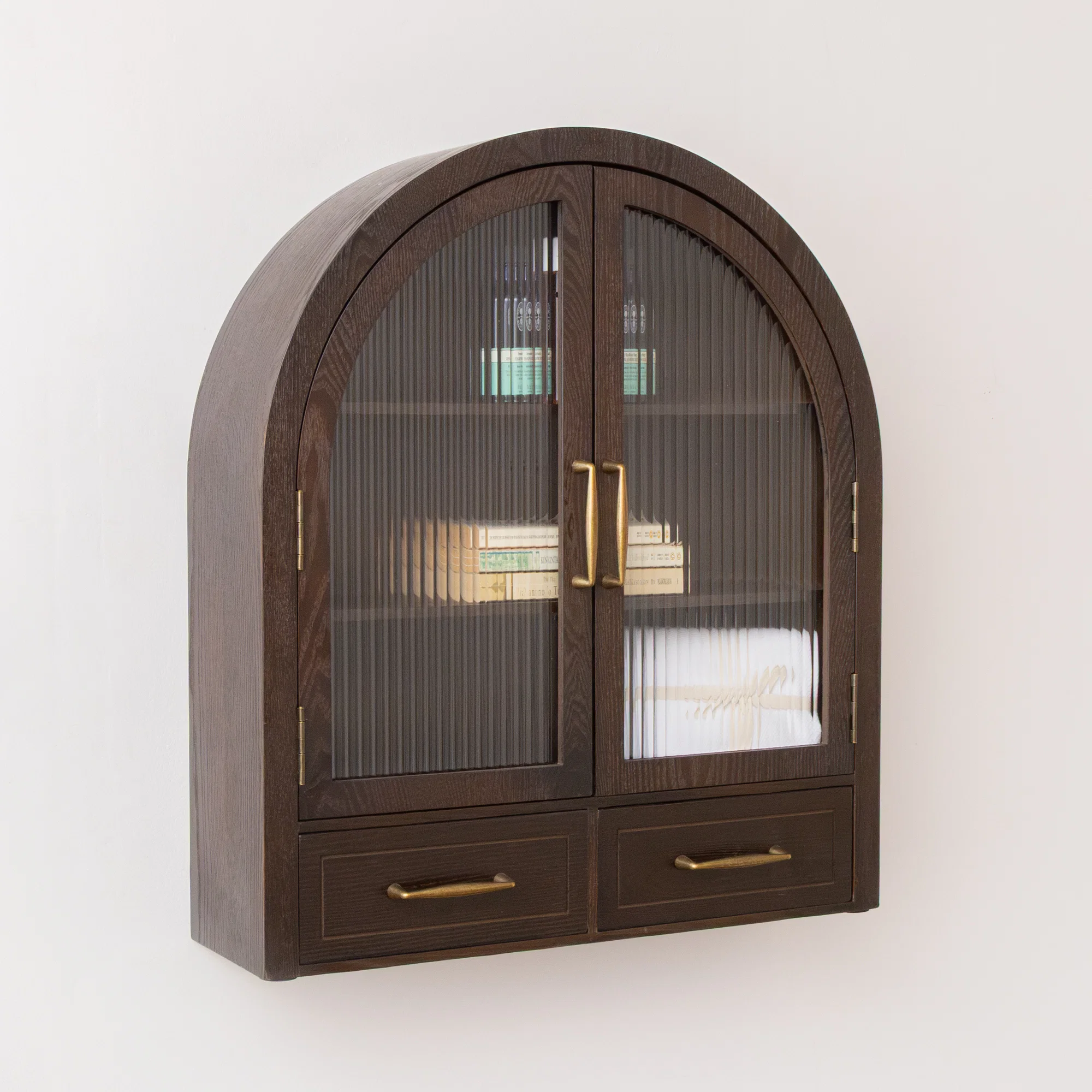 Detailed Dark Wood Arched Wall Mounted Cabinet - Kingsley Range Stylish