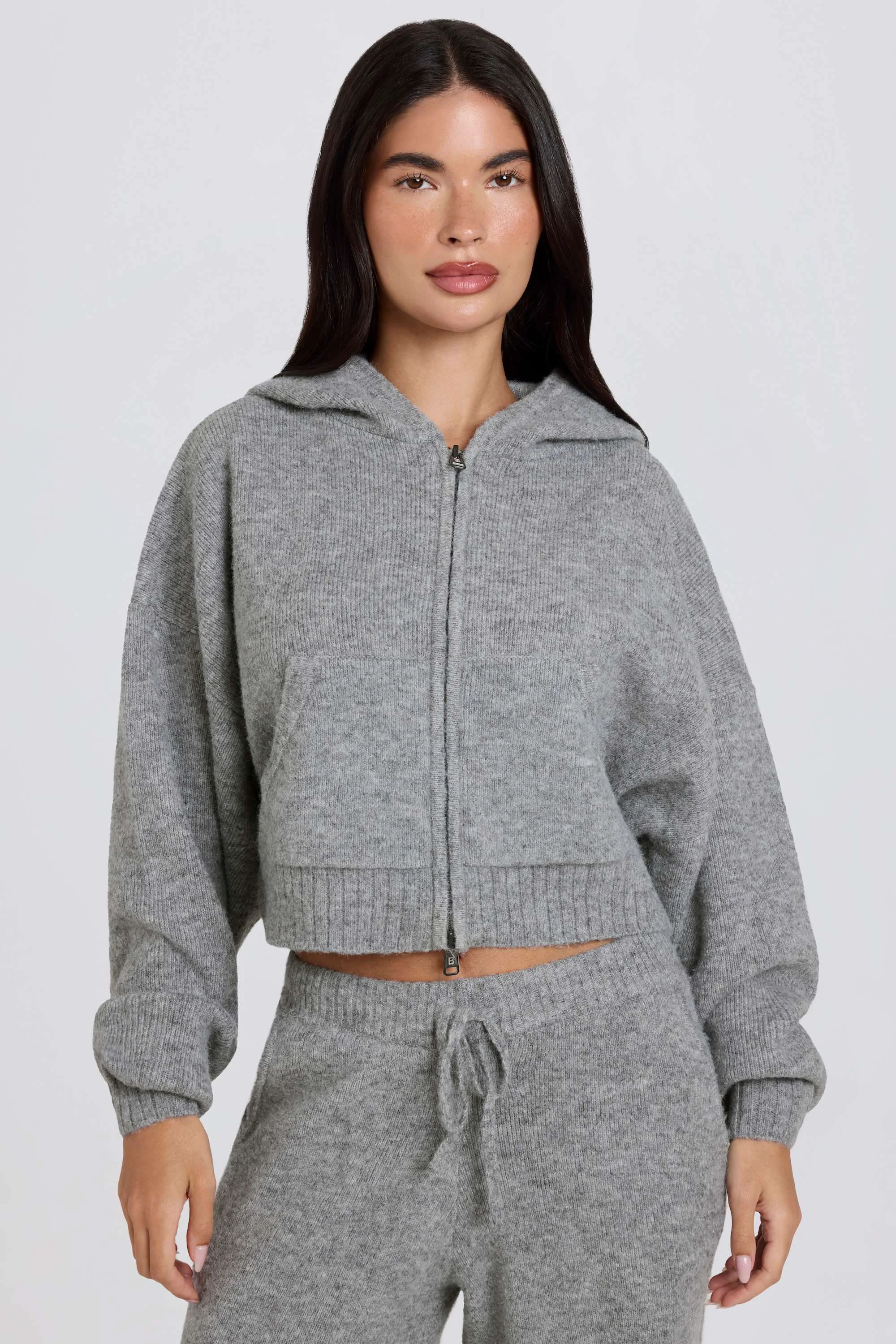 Original Soft Knit Zip-Up Cropped Hoodie in Grey Optimized