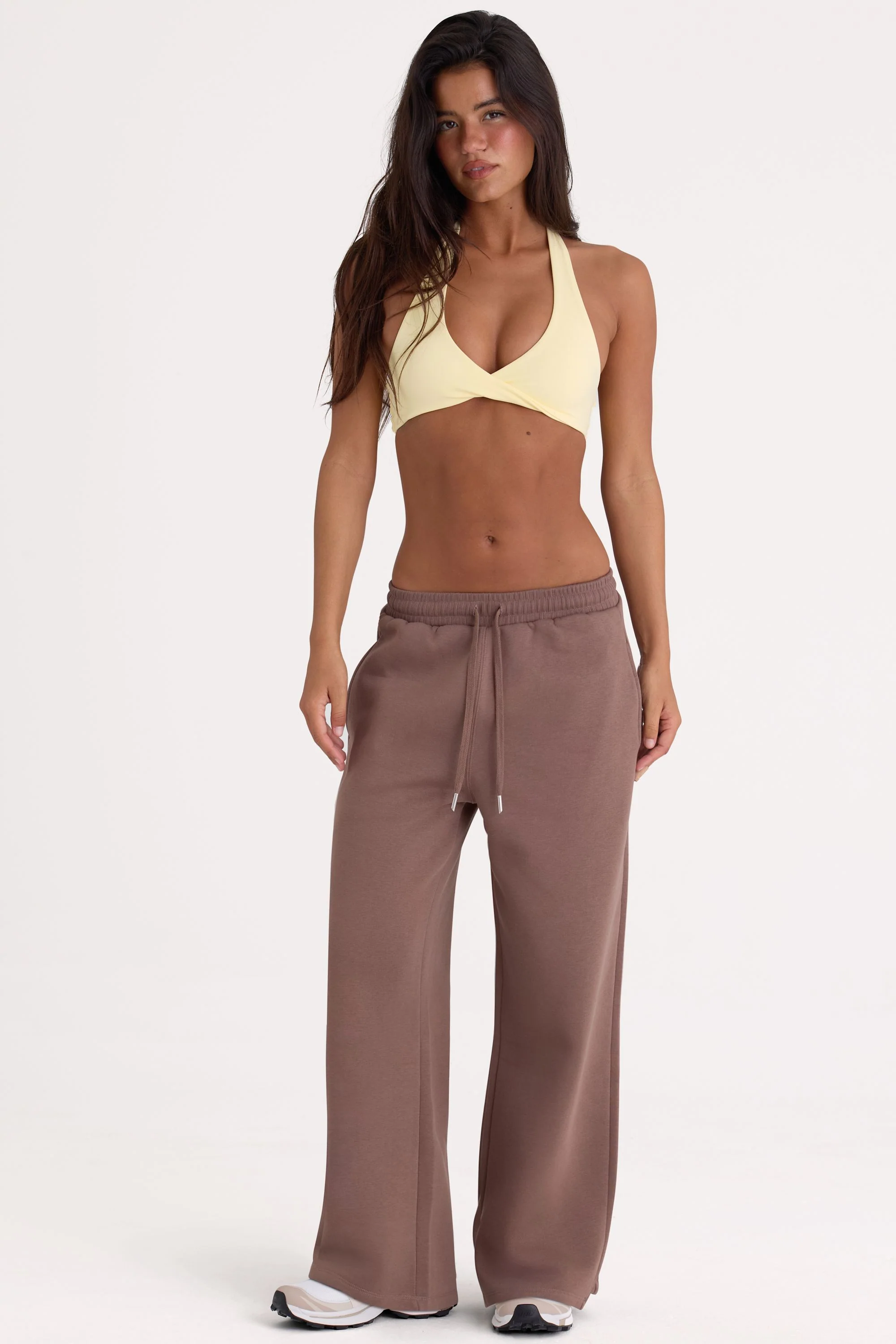 Outstanding Brushed Jersey Wide-Leg Joggers in Cocoa Carefully Designed