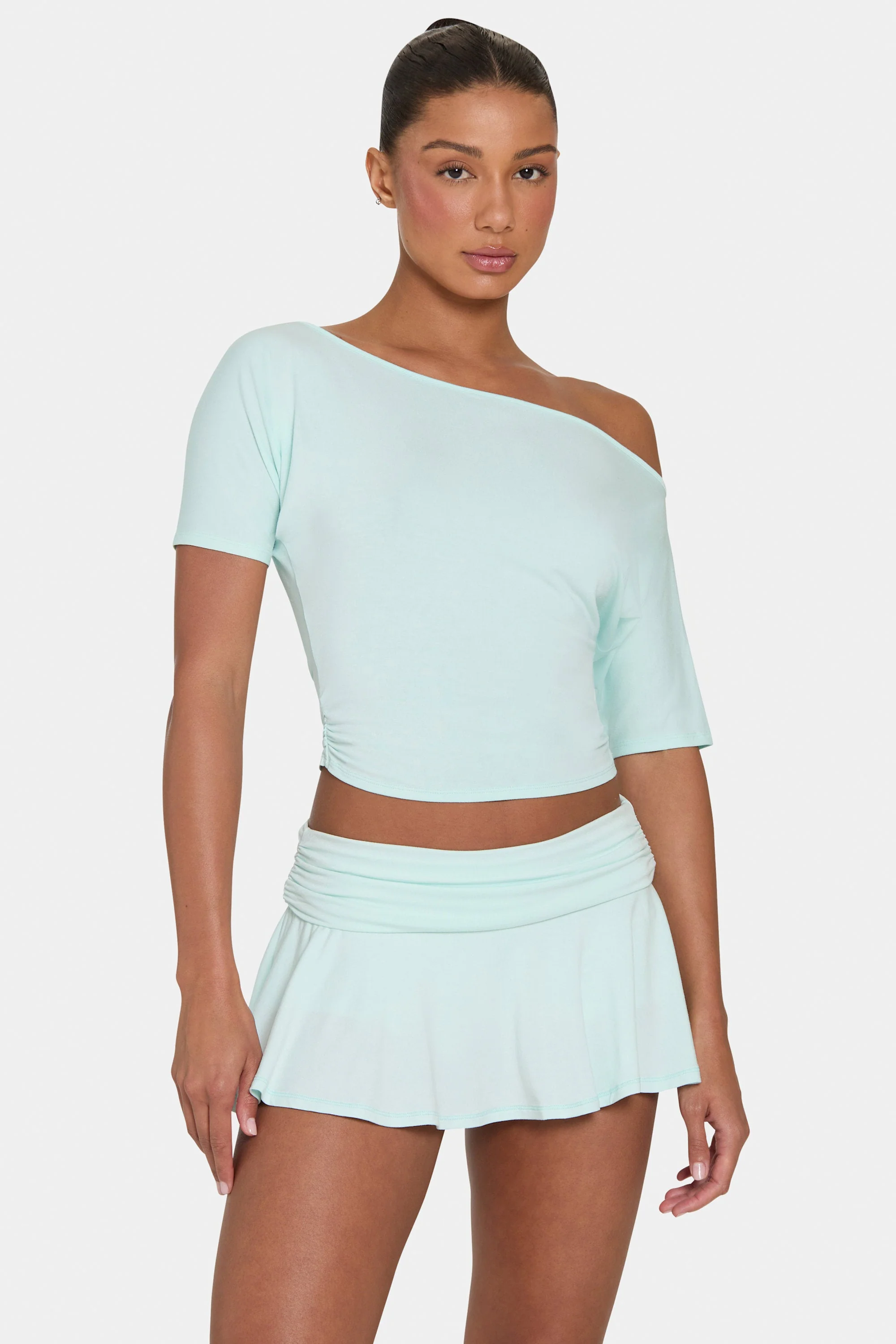 Superior ButterCloud™ Slouchy Off-Shoulder Top in Peppermint Elegant