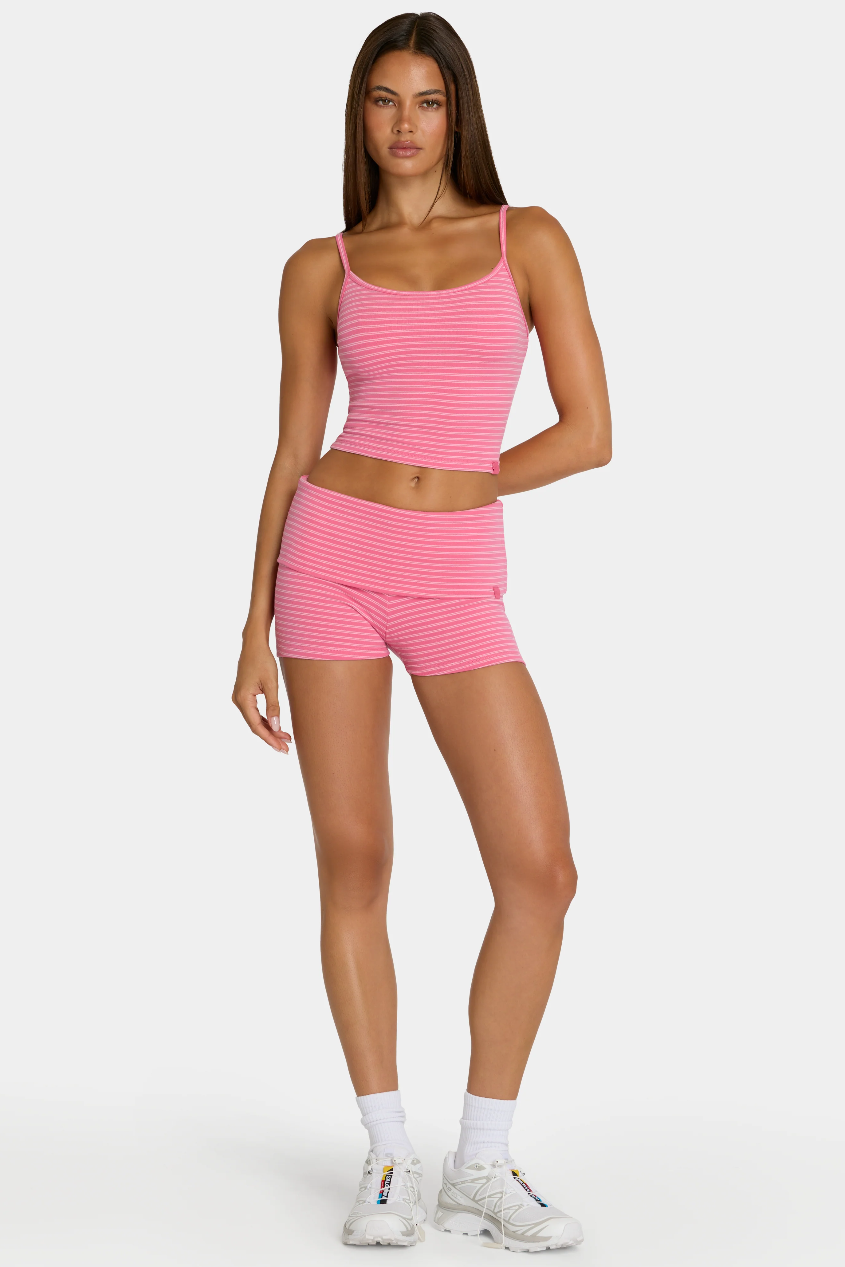 Practical Brushed Jersey Mini Shorts in Pink Stripe Advanced