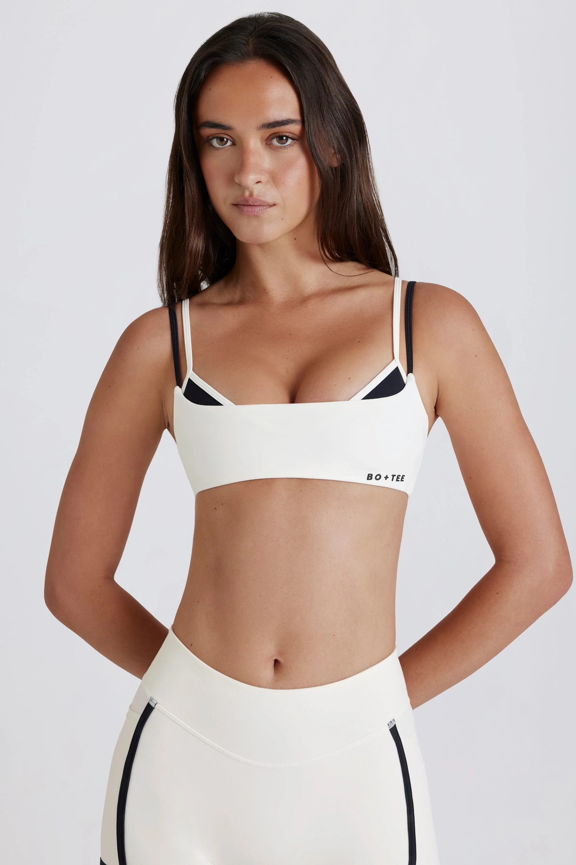 Optimized Soft Active Twist-Back Layered Sports Bra in Coconut Authentic