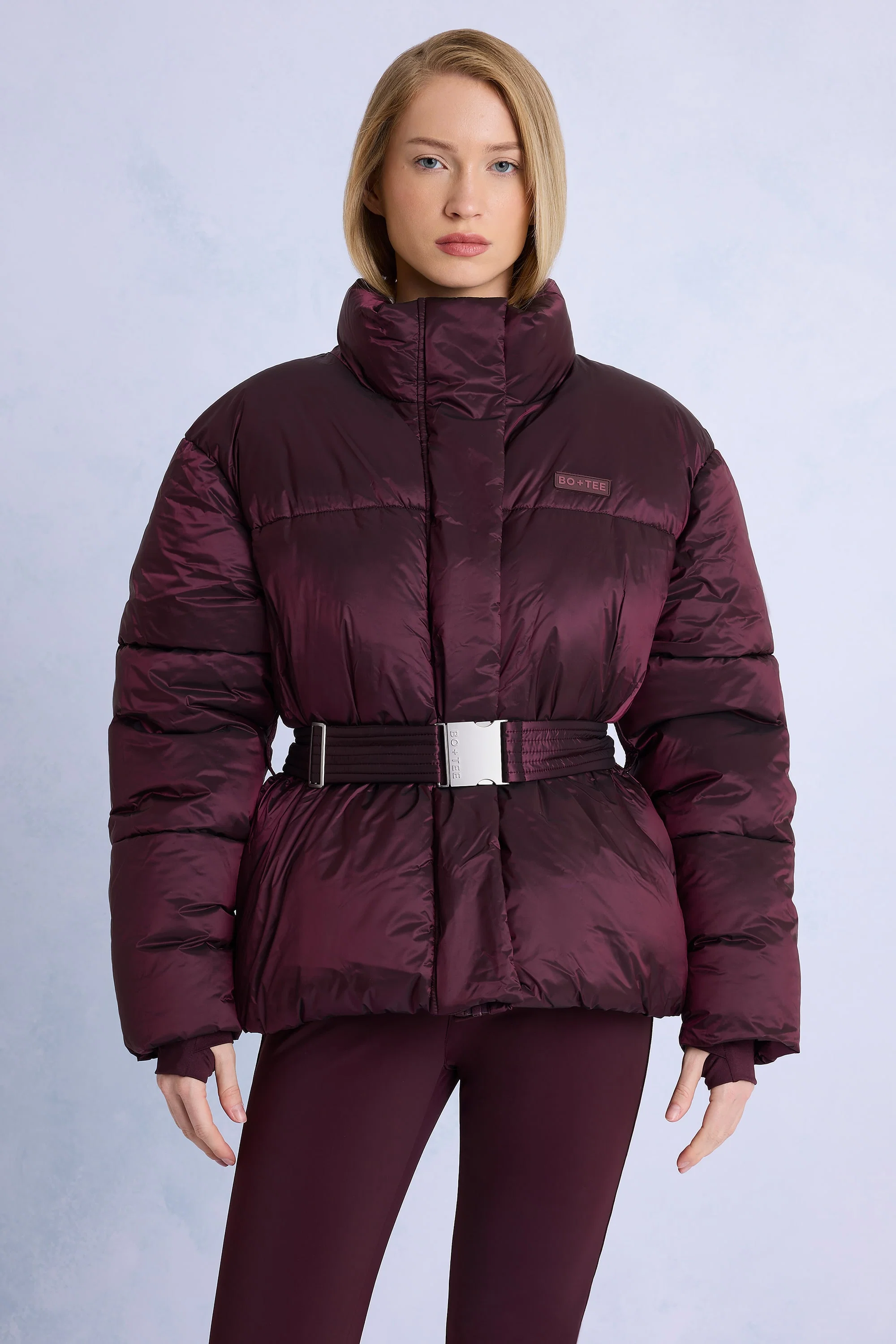 Fast Waterproof Belted Oversized Ski Jacket in Burgundy Luxury