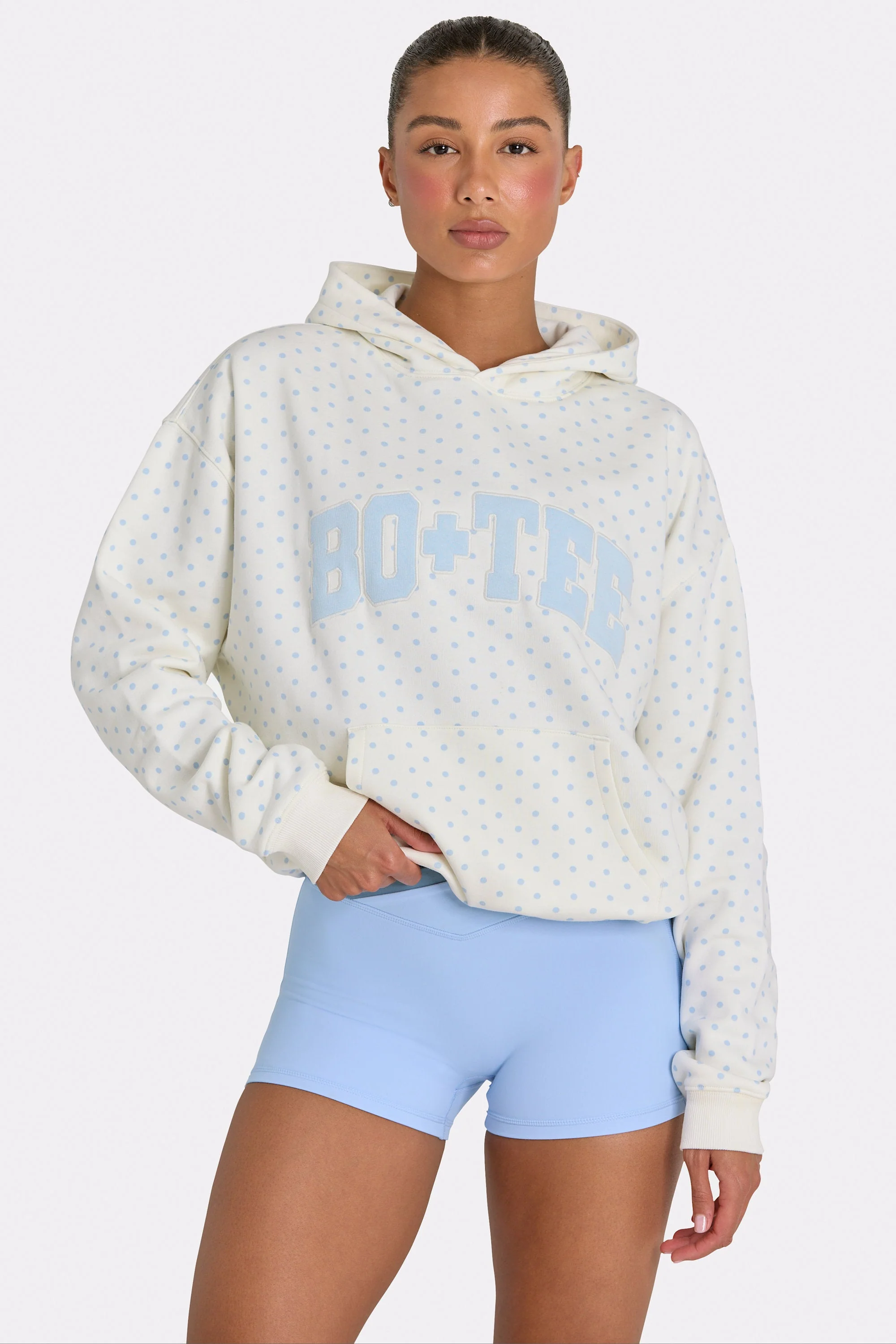 Dependable Oversized Applique Hoodie in Coconut Polka Dot Premium Material