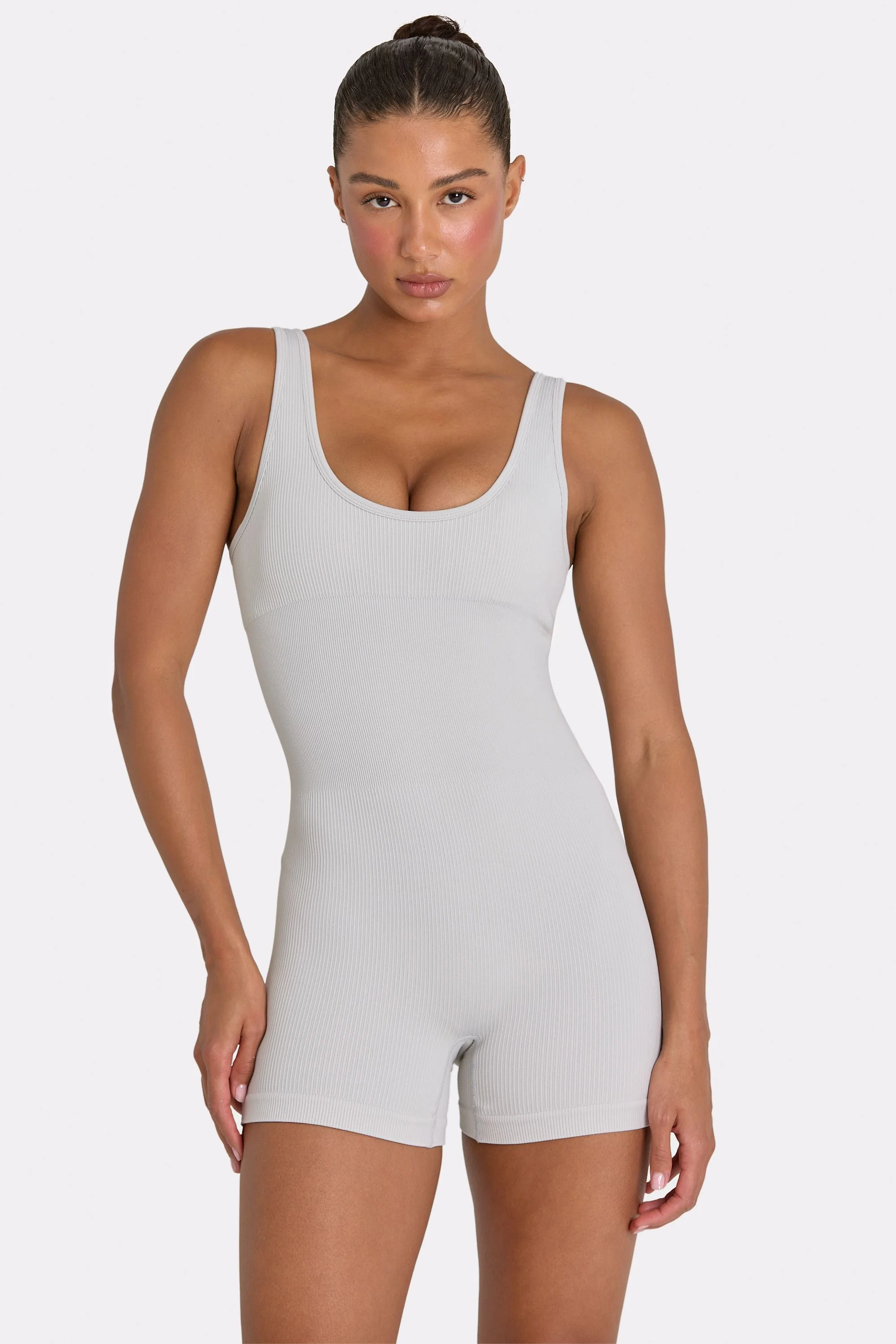 Innovative Wide Strap Unitard in Grey Recyclable