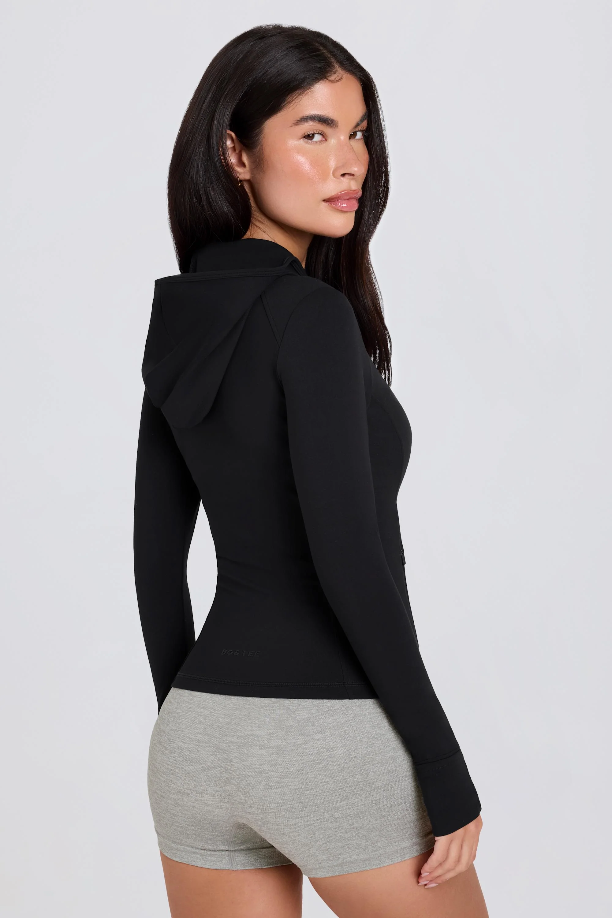 Unique Soft Active Hooded Mid-Layer Jacket in Black Clean