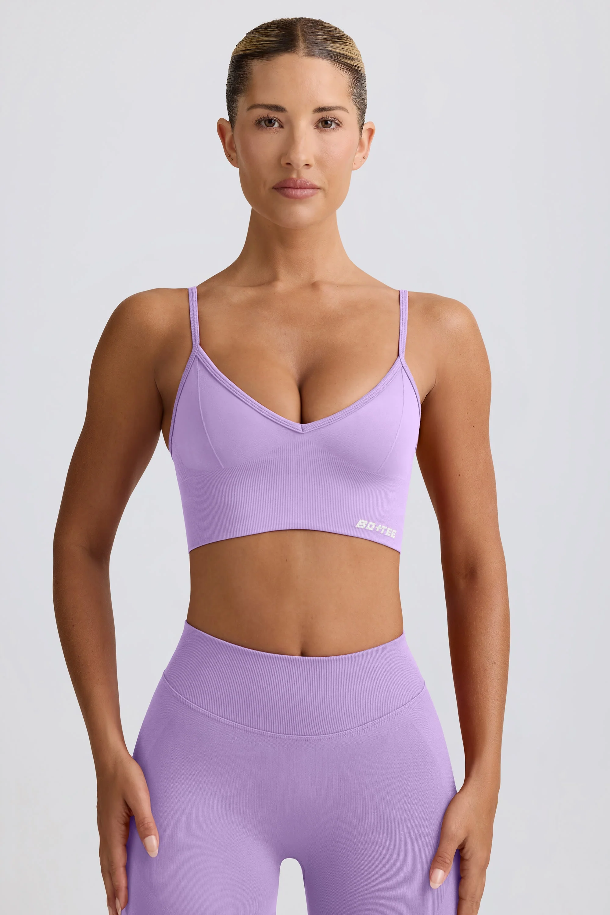 Reliable Define Luxe V-Neck Sports Bra in Lilac Elite