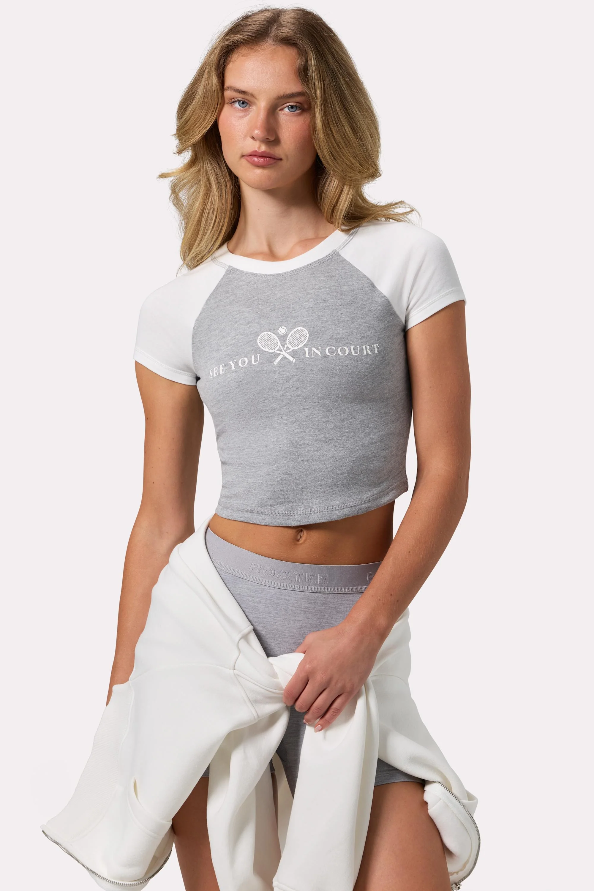 Elite Graphic-Print Cropped T-Shirt in Grey Marl Original