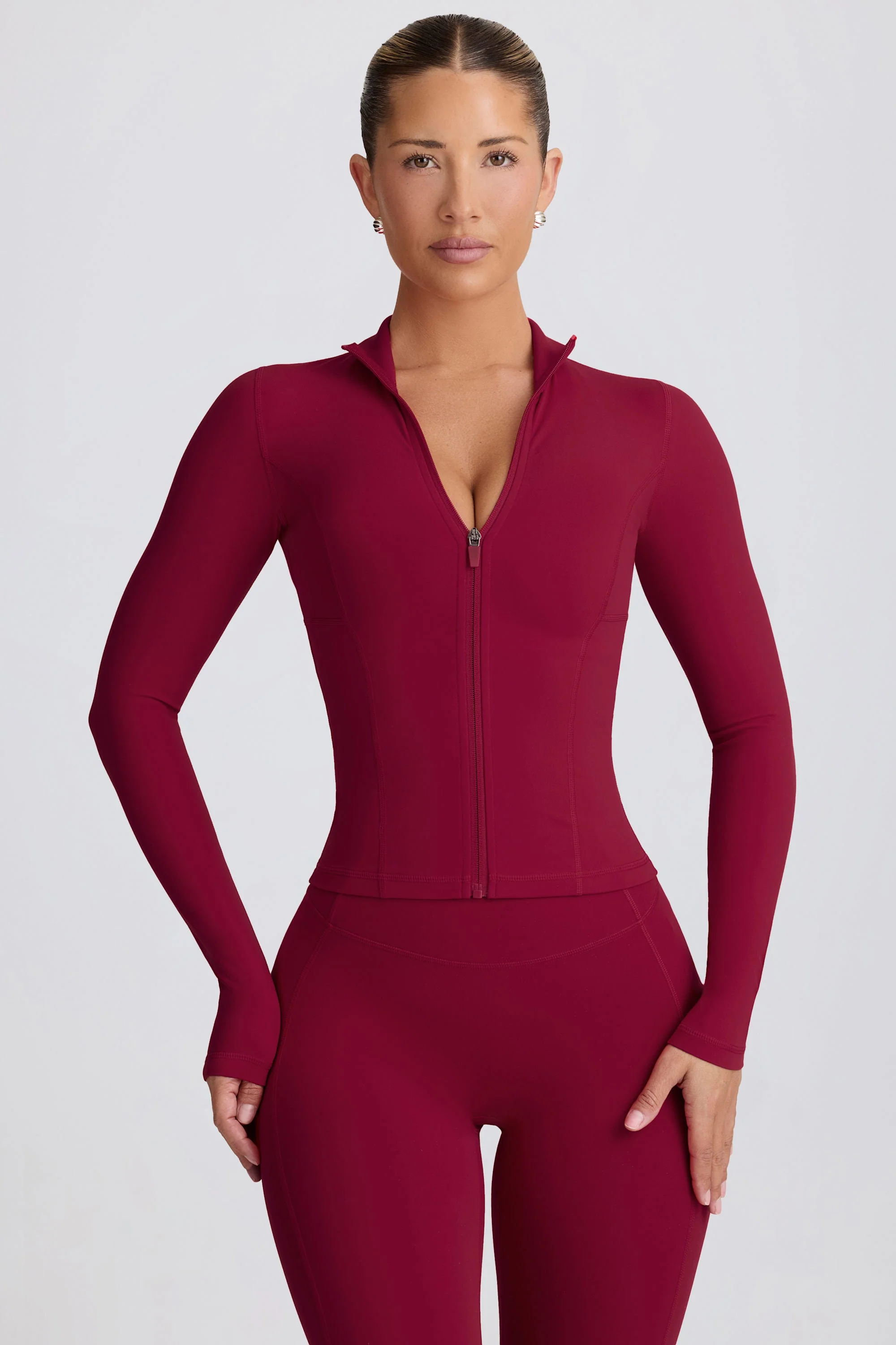 Fine Crafted Soft Active Zip-Up Jacket in Burgundy Smart