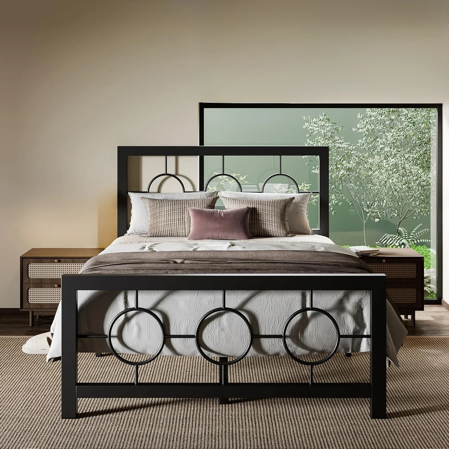Durable Twin Bed Frame with Metal Modern Vintage Style Headboard No Springs RequiredTwin Bed Frame with Metal Modern Vintage Style Headboard No Springs Required Premium Material