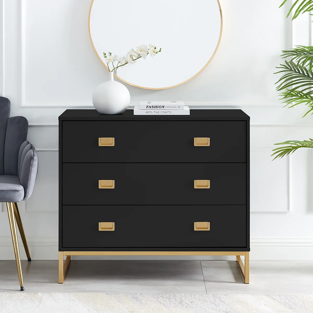 Next-Generation Large 3 Drawer Chest of Drawers - Elle Black Range Trusted
