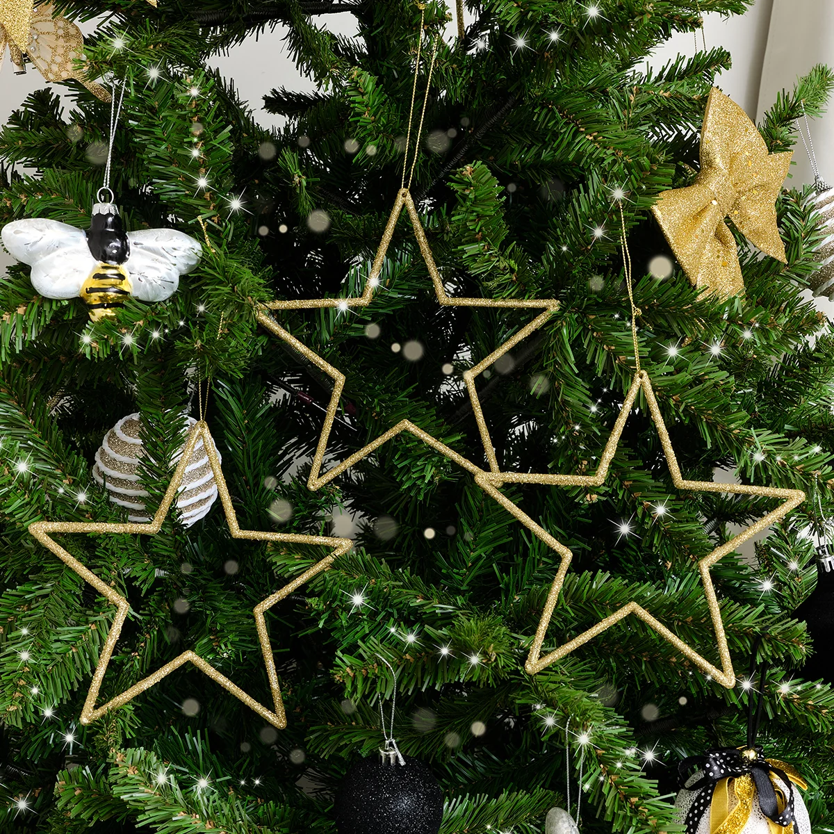 Next-Generation Set of 3 Gold Glitter Star Decorations Specialty