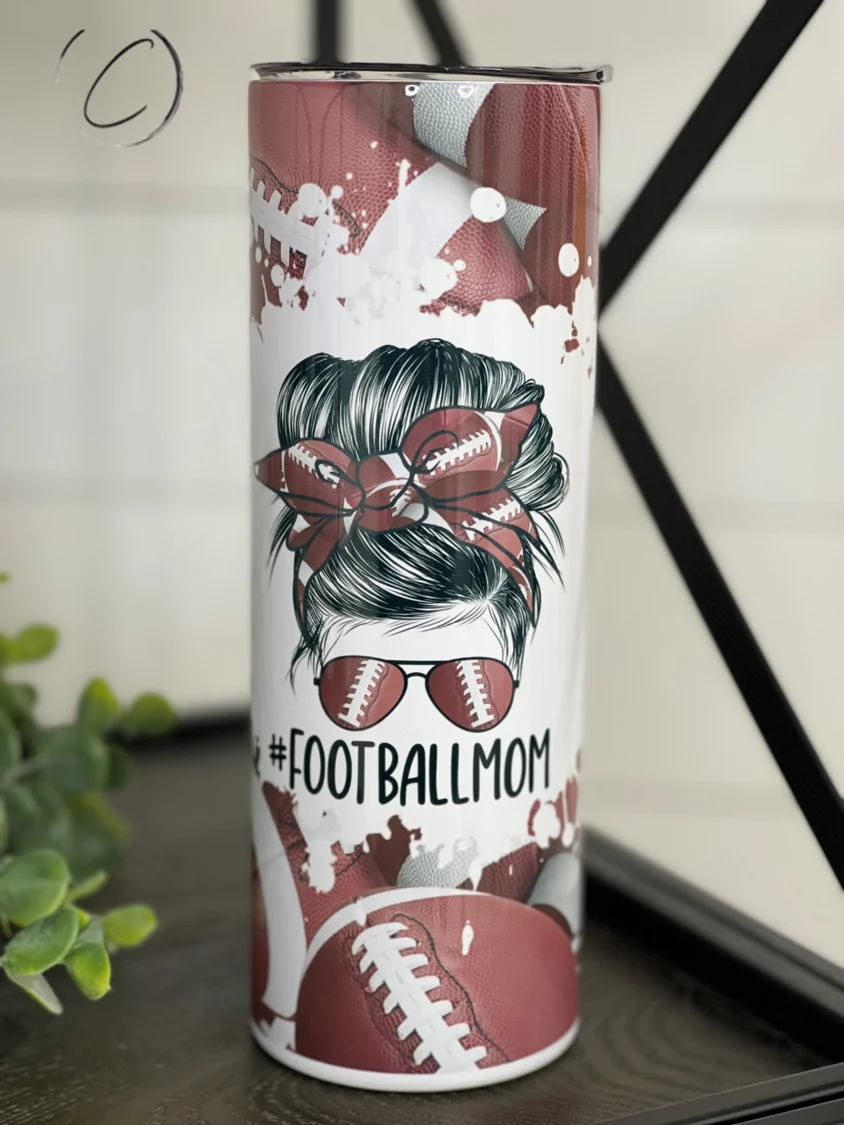 Casual Football Wife Tumbler - 20oz Skinny Messy Bun Design Verified